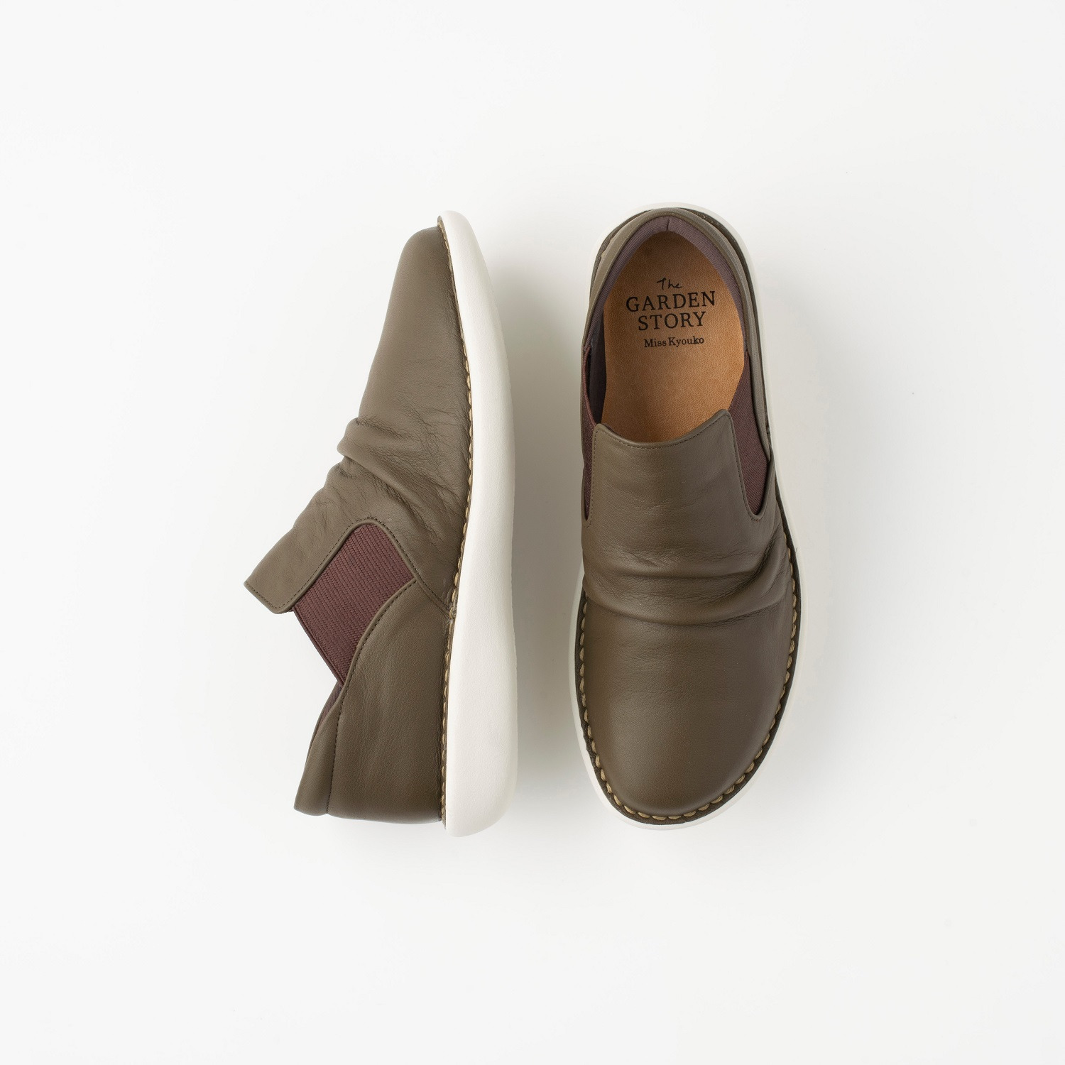 ミスキョウコ 日本製　牛革 ドレープデザイン サイドゴアスリッポン