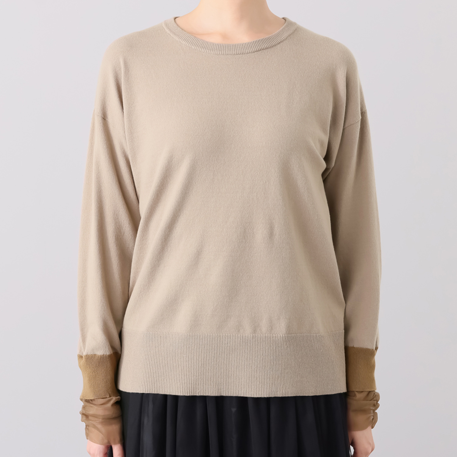 アンリック　オー　ブルー コットンブレンド 袖口チュールアクセント ニットプルオーバー