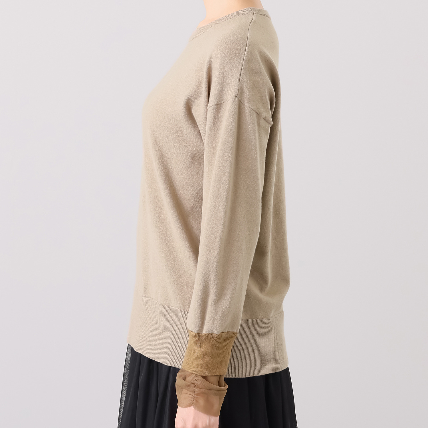 アンリック　オー　ブルー コットンブレンド 袖口チュールアクセント ニットプルオーバー