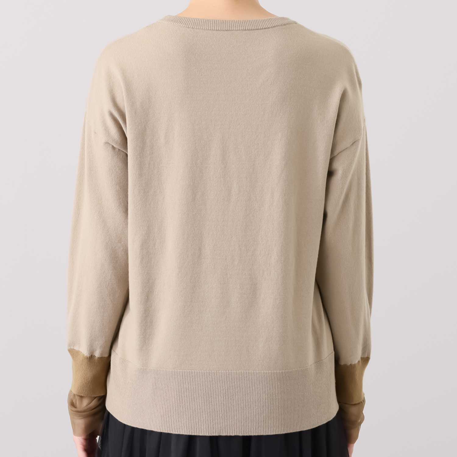 アンリック　オー　ブルー コットンブレンド 袖口チュールアクセント ニットプルオーバー