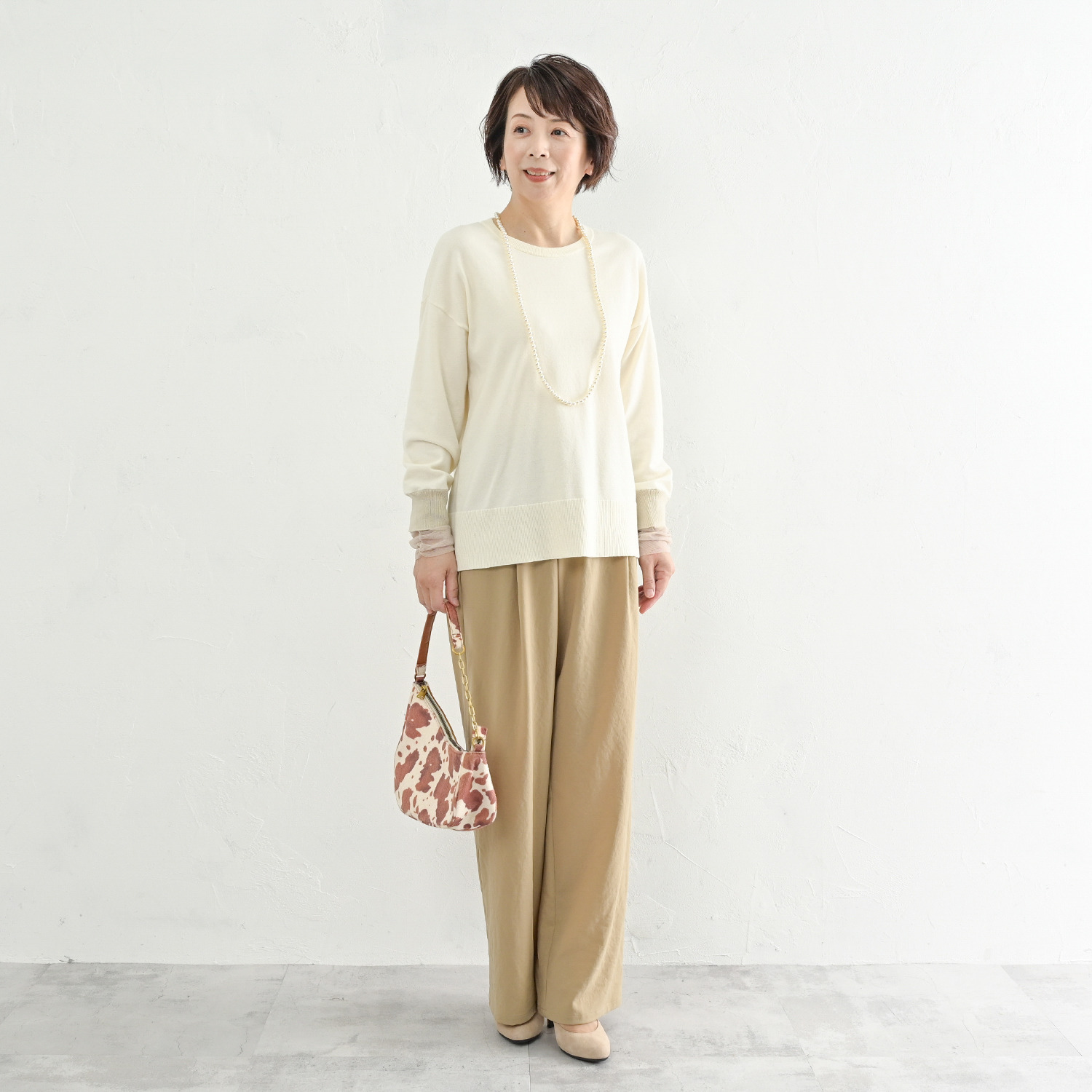 アンリック　オー　ブルー コットンブレンド 袖口チュールアクセント ニットプルオーバー