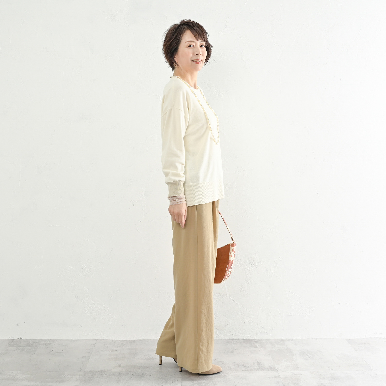 アンリック　オー　ブルー コットンブレンド 袖口チュールアクセント ニットプルオーバー