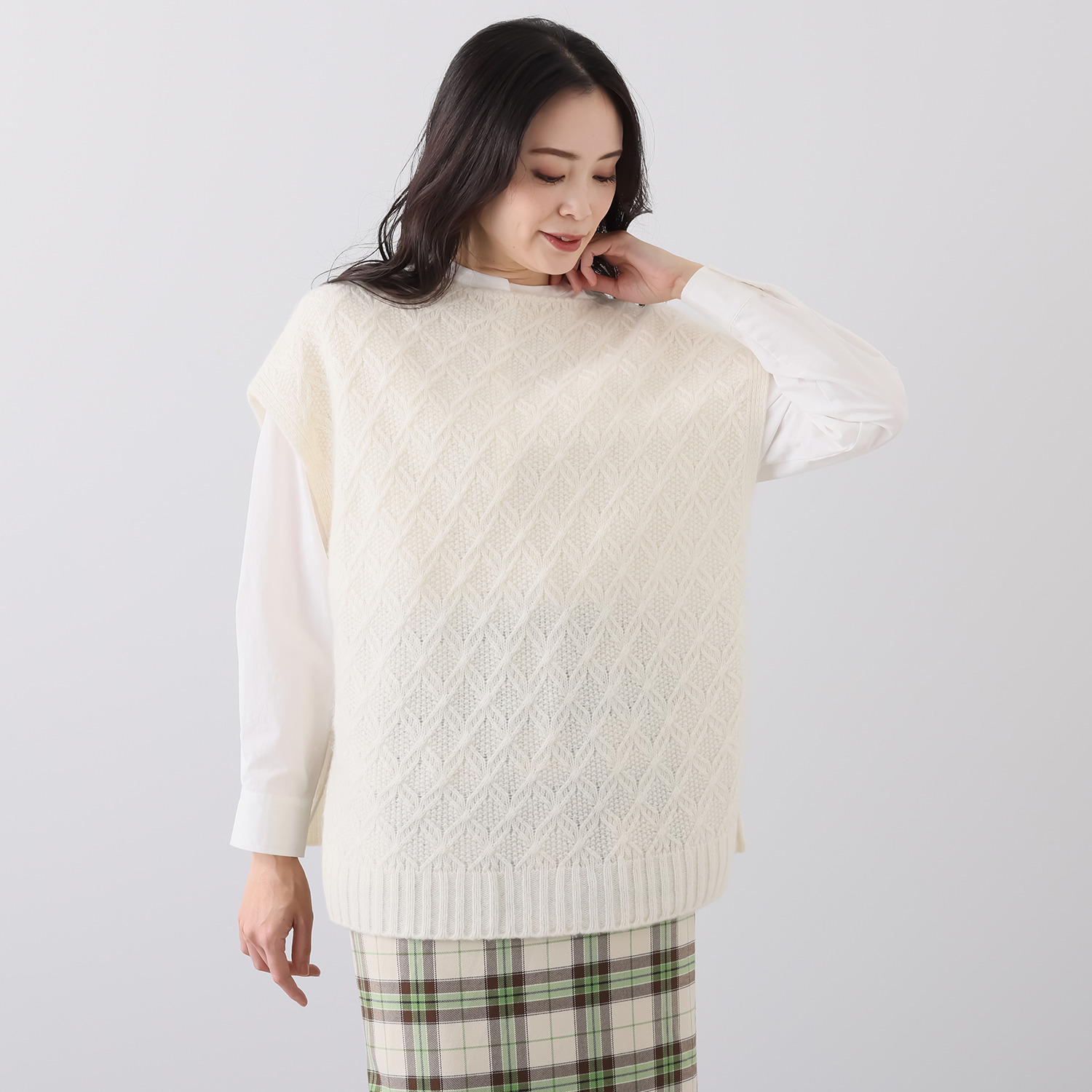 エウラーカ 日本製 カシミヤ１００％ フラワーバスケット柄× 鹿の子柄 ２ウェイポンチョ