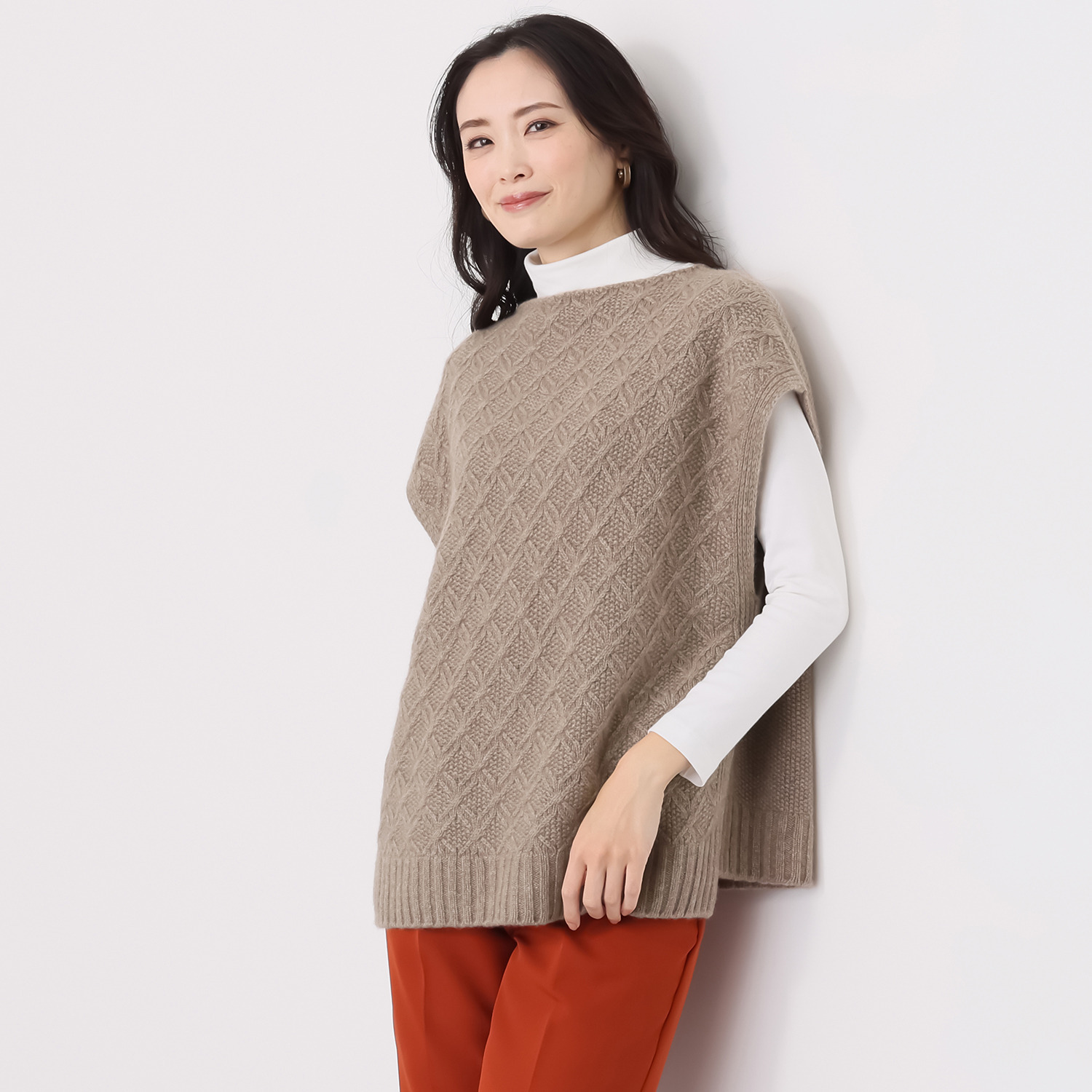 エウラーカ 日本製 カシミヤ１００％ フラワーバスケット柄× 鹿の子柄 ２ウェイポンチョ