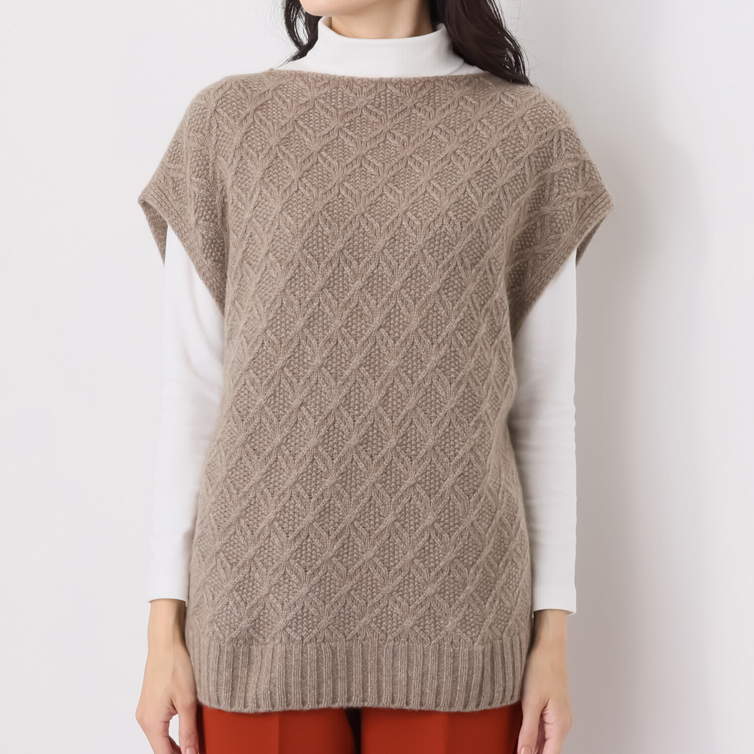 エウラーカ 日本製 カシミヤ１００％ フラワーバスケット柄× 鹿の子柄 ２ウェイポンチョ