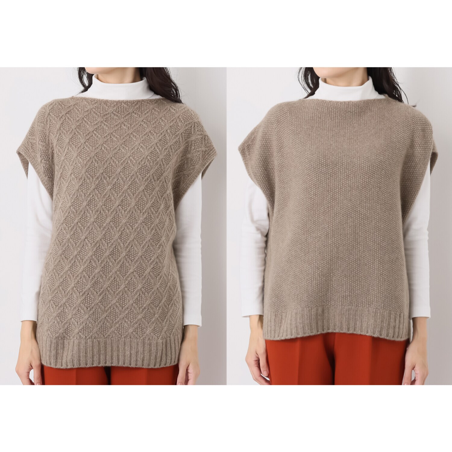 エウラーカ 日本製 カシミヤ１００％ フラワーバスケット柄× 鹿の子柄 ２ウェイポンチョ