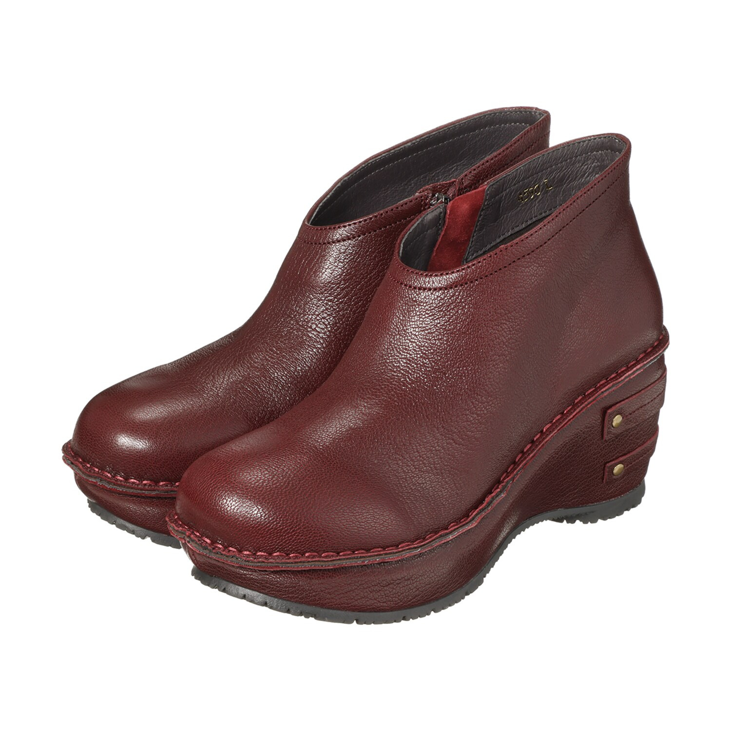 ヒナ　デイグリーン 日本製 育てるレザー ディープライン 厚底アンクルブーツ