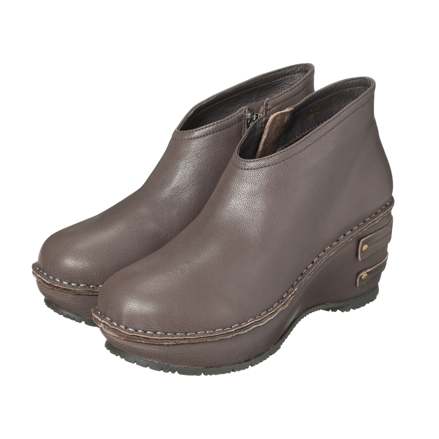 ヒナ　デイグリーン 日本製 育てるレザー ディープライン 厚底アンクルブーツ