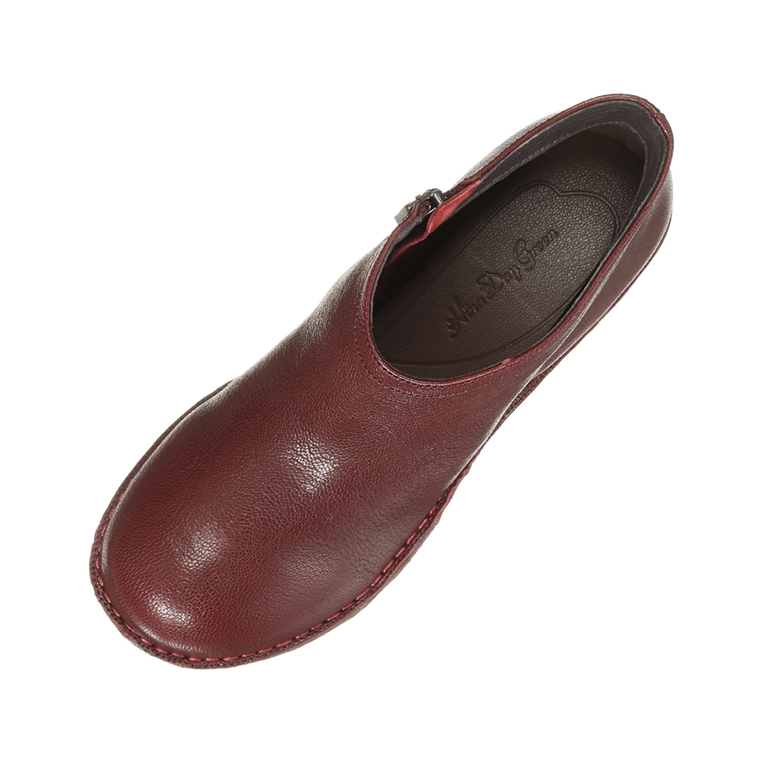 ヒナ　デイグリーン 日本製 育てるレザー ディープライン 厚底アンクルブーツ