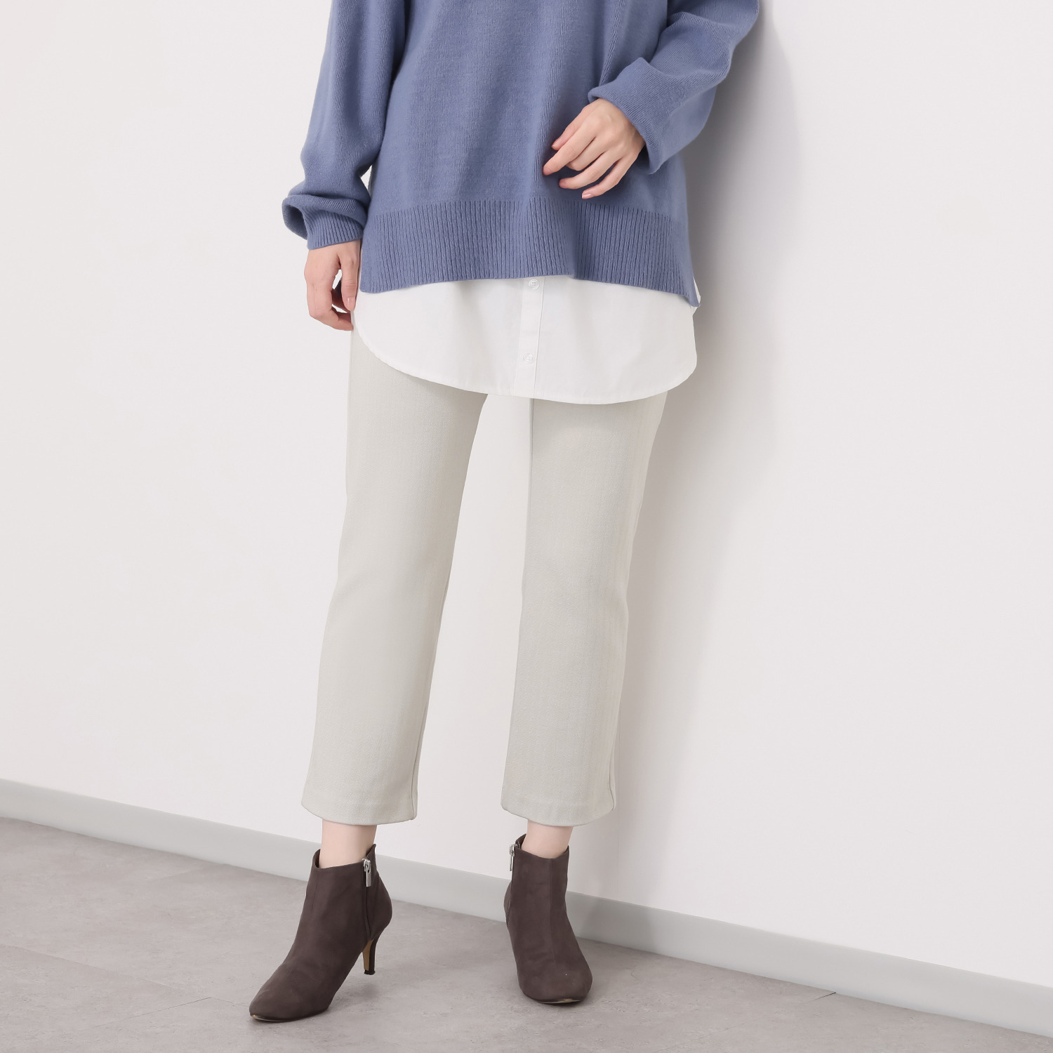 上質ごこち 尾州のこだわり ＭＩＹＡＢＩ ヘリンボーンジャガード あたたかストレートパンツ ＜股下６４ｃｍ＞