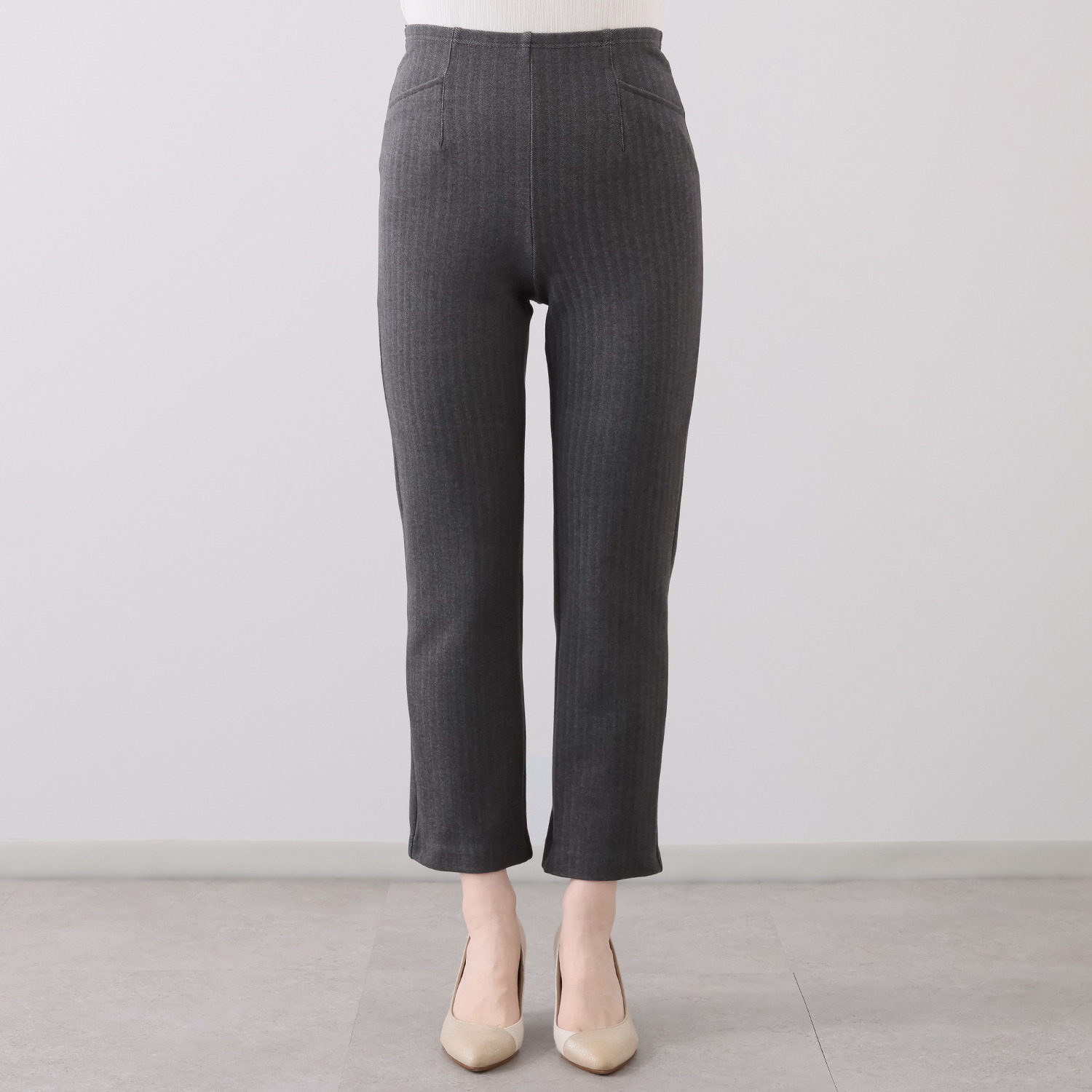 上質ごこち 尾州のこだわり ＭＩＹＡＢＩ ヘリンボーンジャガード あたたかストレートパンツ ＜股下６４ｃｍ＞