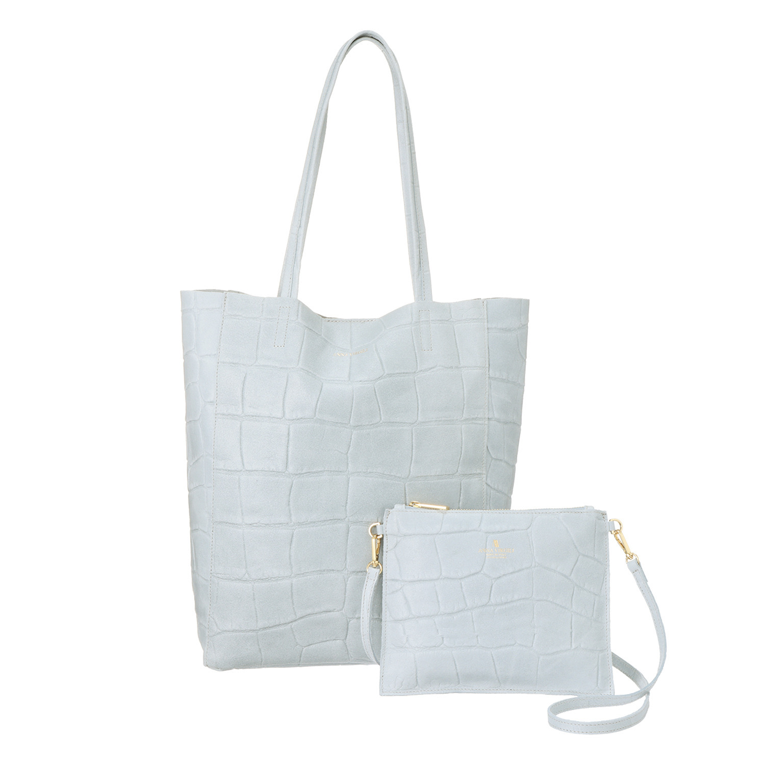 アンナヴィルジリ ＜イタリア製＞ カーフスエード クロコ型押し ショルダーポーチ付 トートバッグ