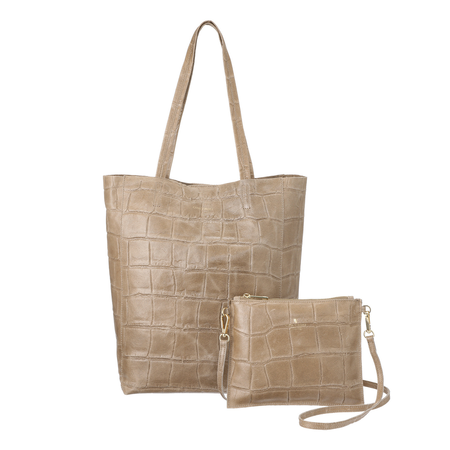 アンナヴィルジリ ＜イタリア製＞ カーフスエード クロコ型押し ショルダーポーチ付 トートバッグ