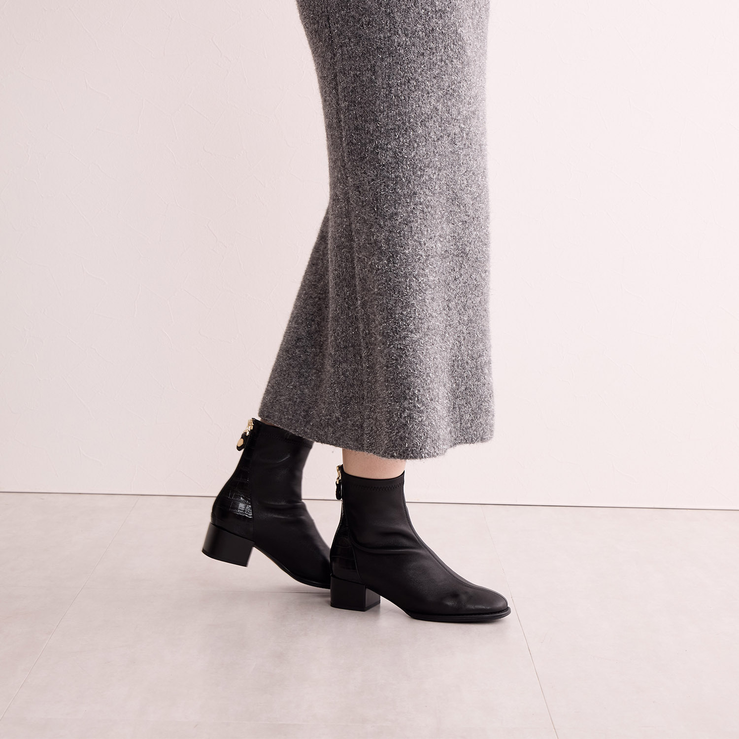 卑弥呼 ストレッチシープ クロコダイル型押し切替 ショートブーツ