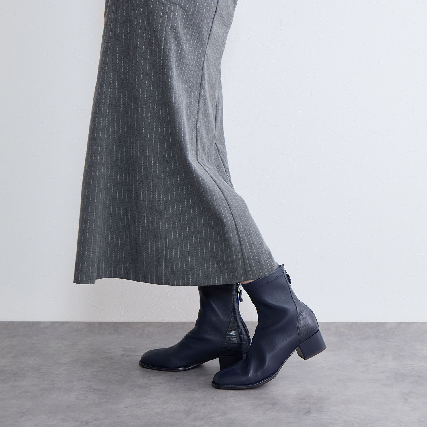 卑弥呼 ストレッチシープ クロコダイル型押し切替 ショートブーツ