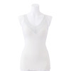 丸福ガーゼ 吸水速乾・抗菌防臭 綿モダール混 カップ付Ｖネック レーシータンクトップ