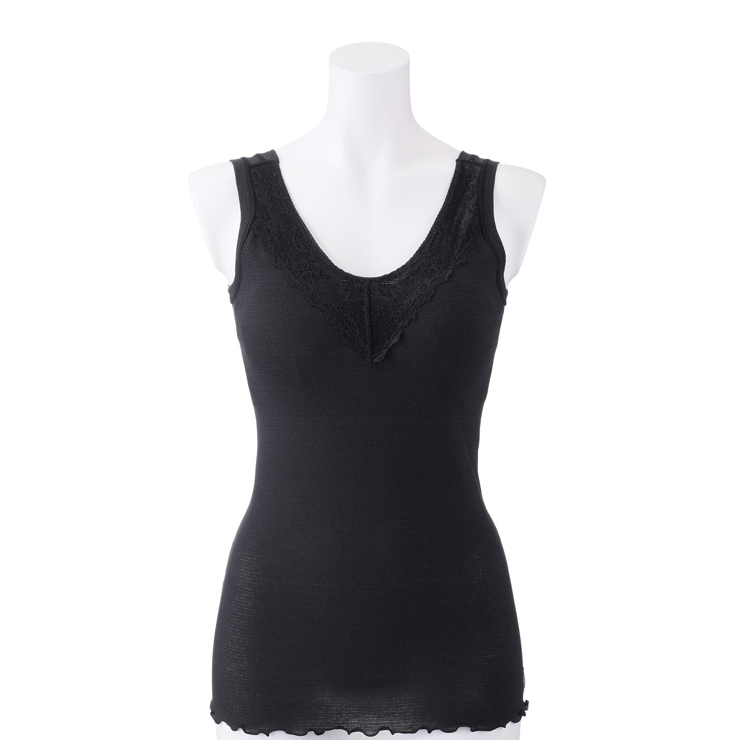 丸福ガーゼ 吸水速乾・抗菌防臭 綿モダール混 カップ付Ｖネック レーシータンクトップ