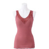 丸福ガーゼ 吸水速乾・抗菌防臭 綿モダール混 カップ付Ｖネック レーシータンクトップ