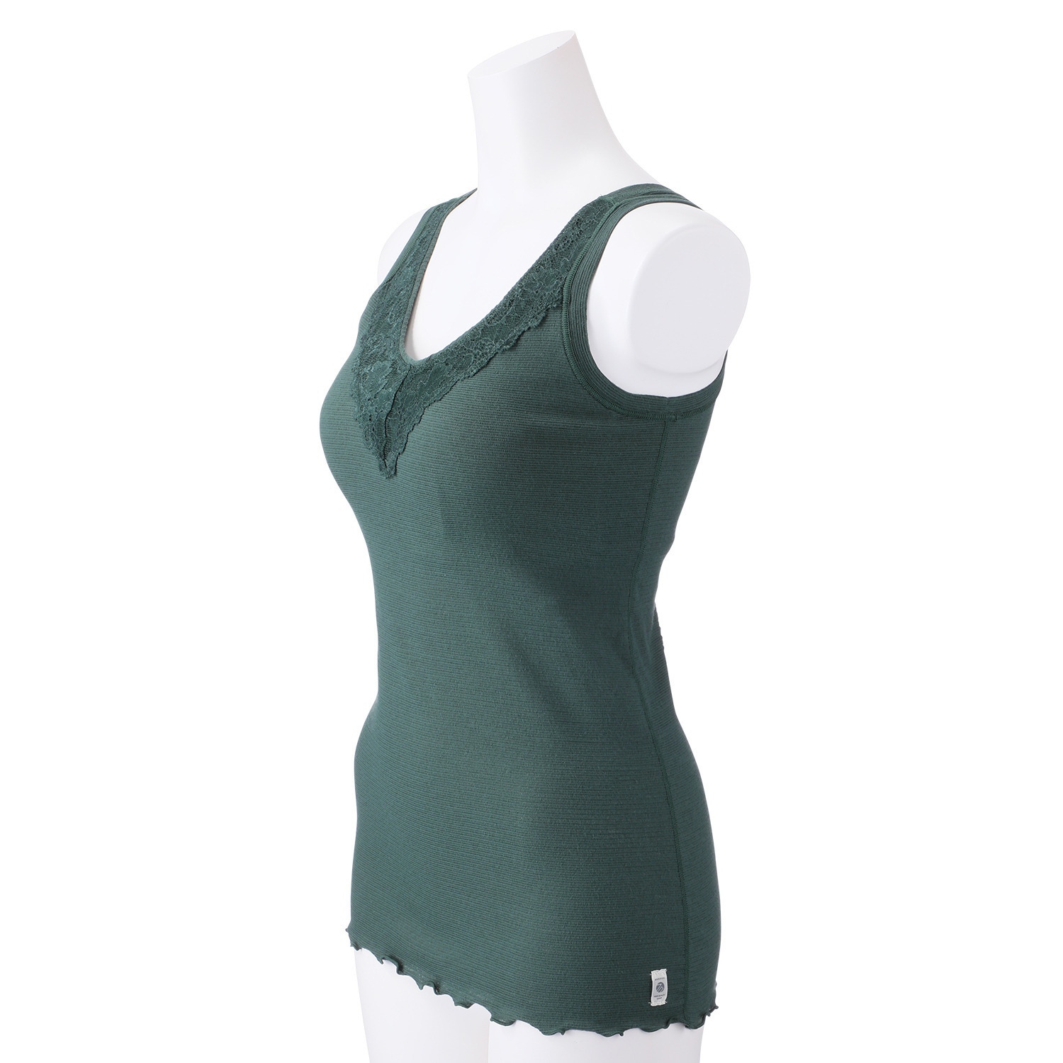 丸福ガーゼ 吸水速乾・抗菌防臭 綿モダール混 カップ付Ｖネック レーシータンクトップ