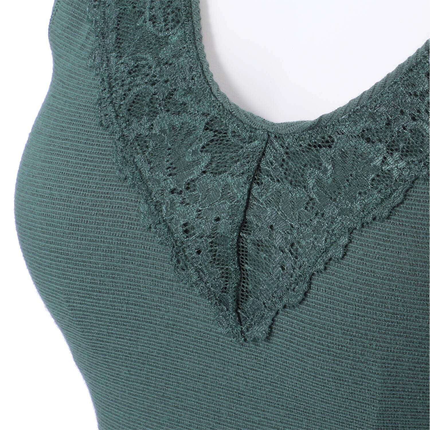 丸福ガーゼ 吸水速乾・抗菌防臭 綿モダール混 カップ付Ｖネック レーシータンクトップ