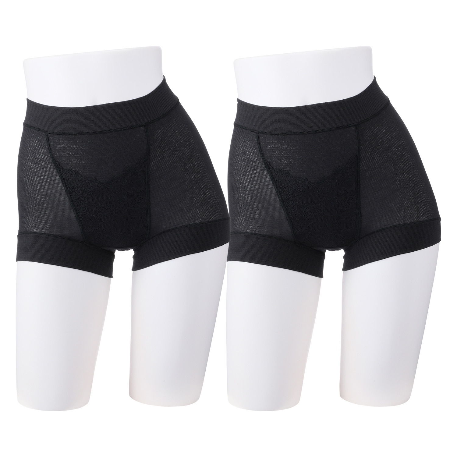 丸福ガーゼ 吸水速乾・抗菌防臭 綿モダール混 極上楽ちん 一分丈レーシーショーツ 同色２枚セット