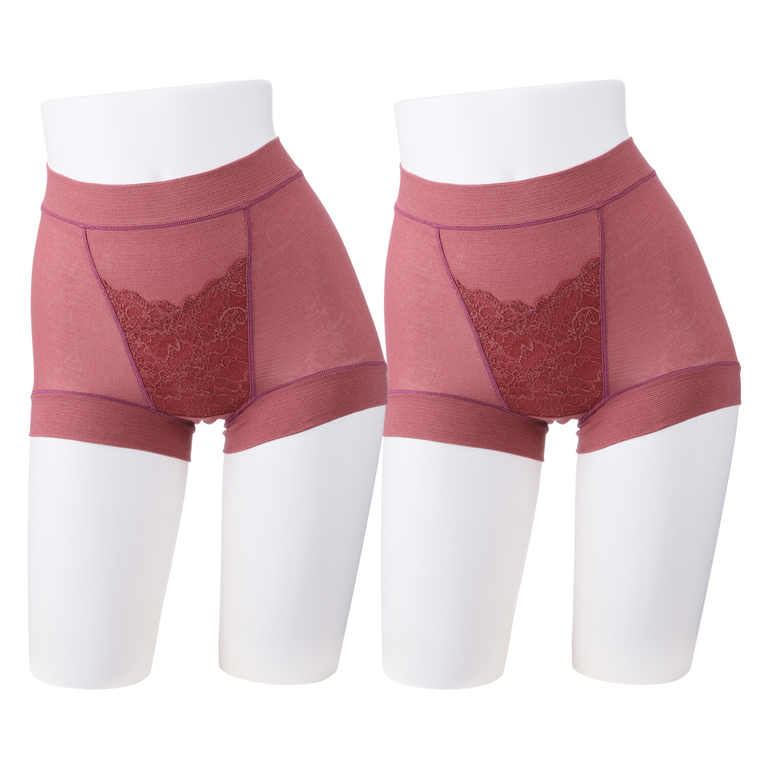 丸福ガーゼ 吸水速乾・抗菌防臭 綿モダール混 極上楽ちん 一分丈レーシーショーツ 同色２枚セット