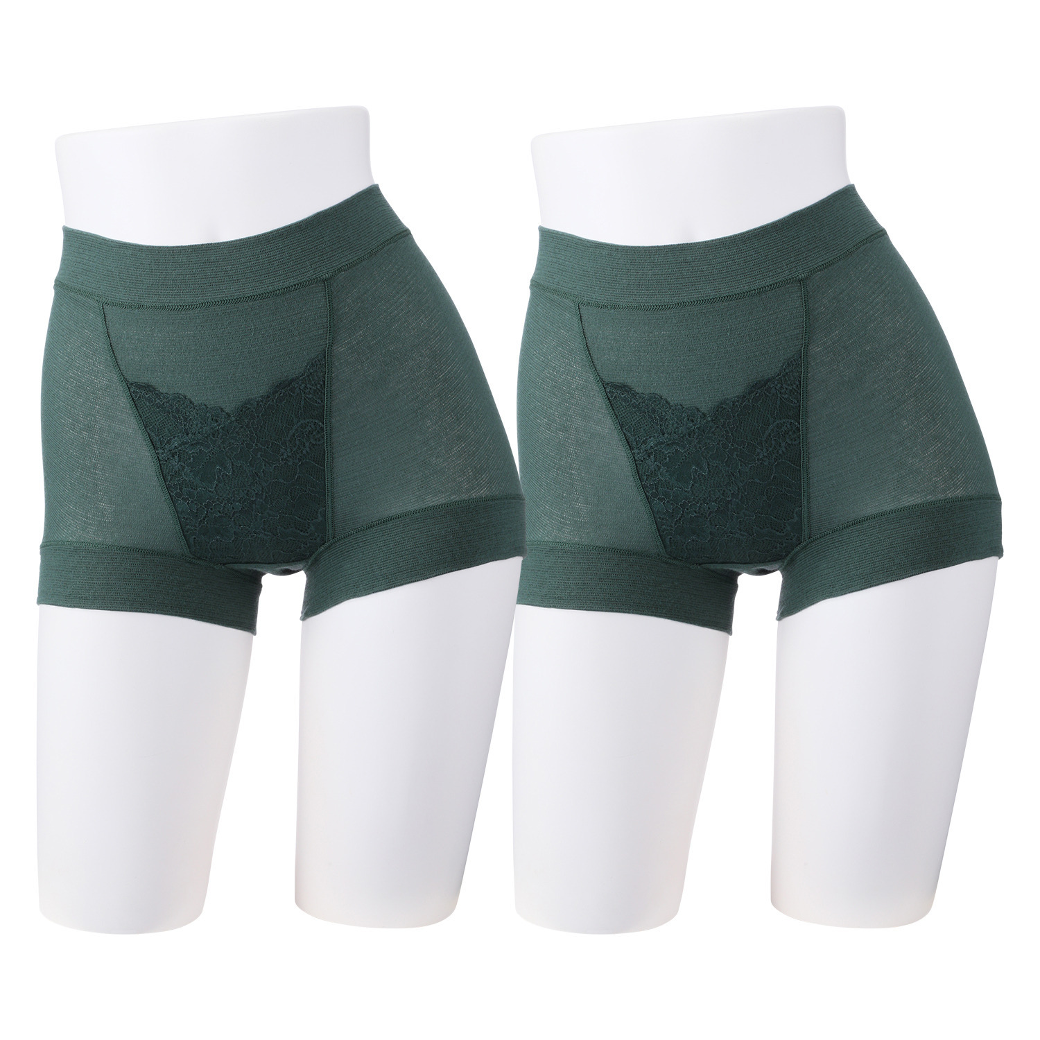 丸福ガーゼ 吸水速乾・抗菌防臭 綿モダール混 極上楽ちん 一分丈レーシーショーツ 同色２枚セット