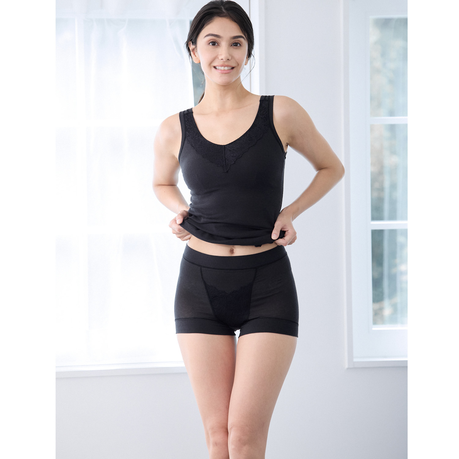 丸福ガーゼ 吸水速乾・抗菌防臭 綿モダール混 極上楽ちん 一分丈レーシーショーツ 同色２枚セット