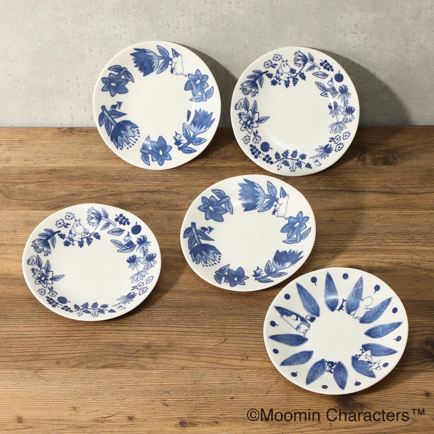ムーミン 北欧ブルーデザイン 日本製 ファイブプレートセット １３．５ｃｍ