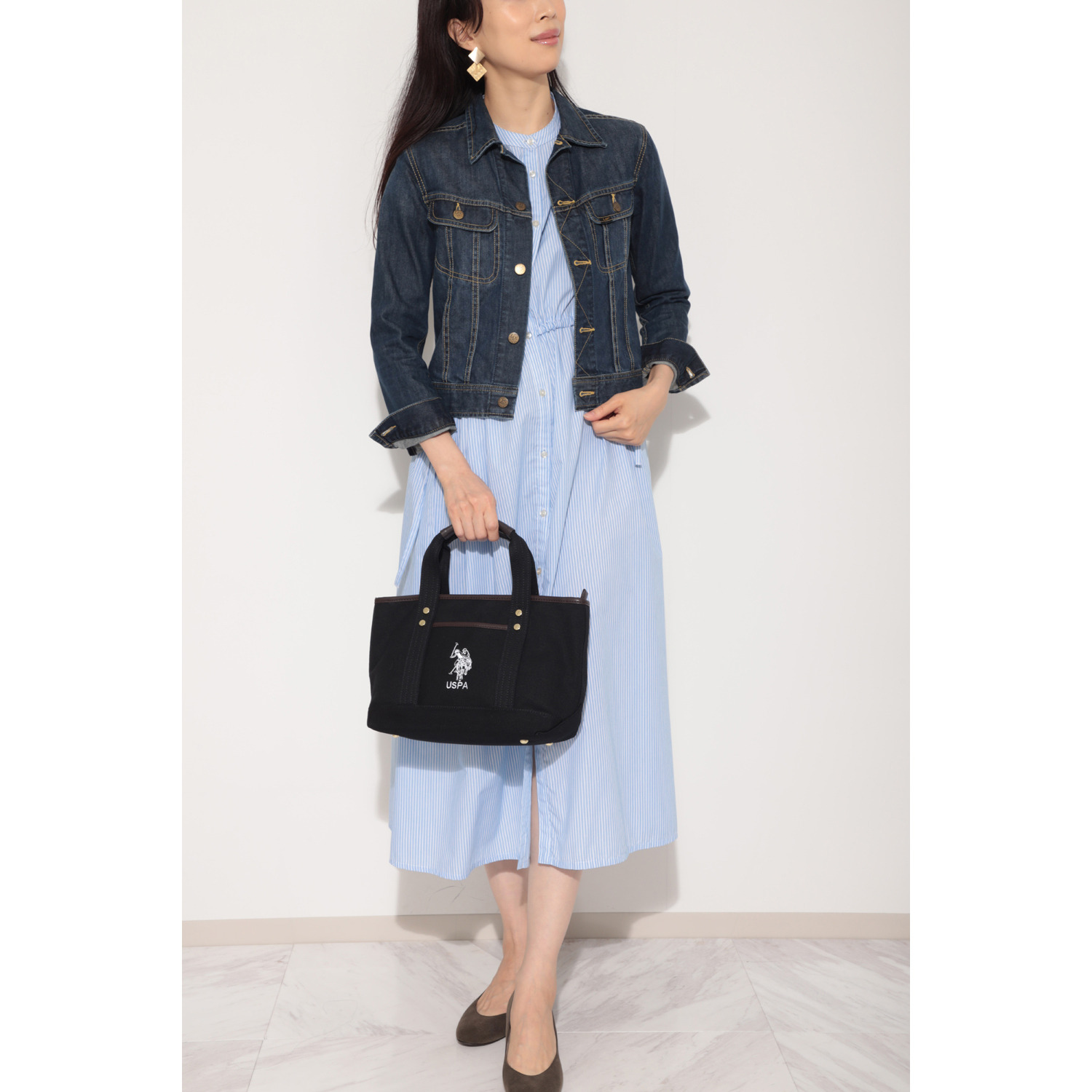 ユーエスポロ　アッスン キャンバス ロゴ＆マーク刺しゅう トートバッグ