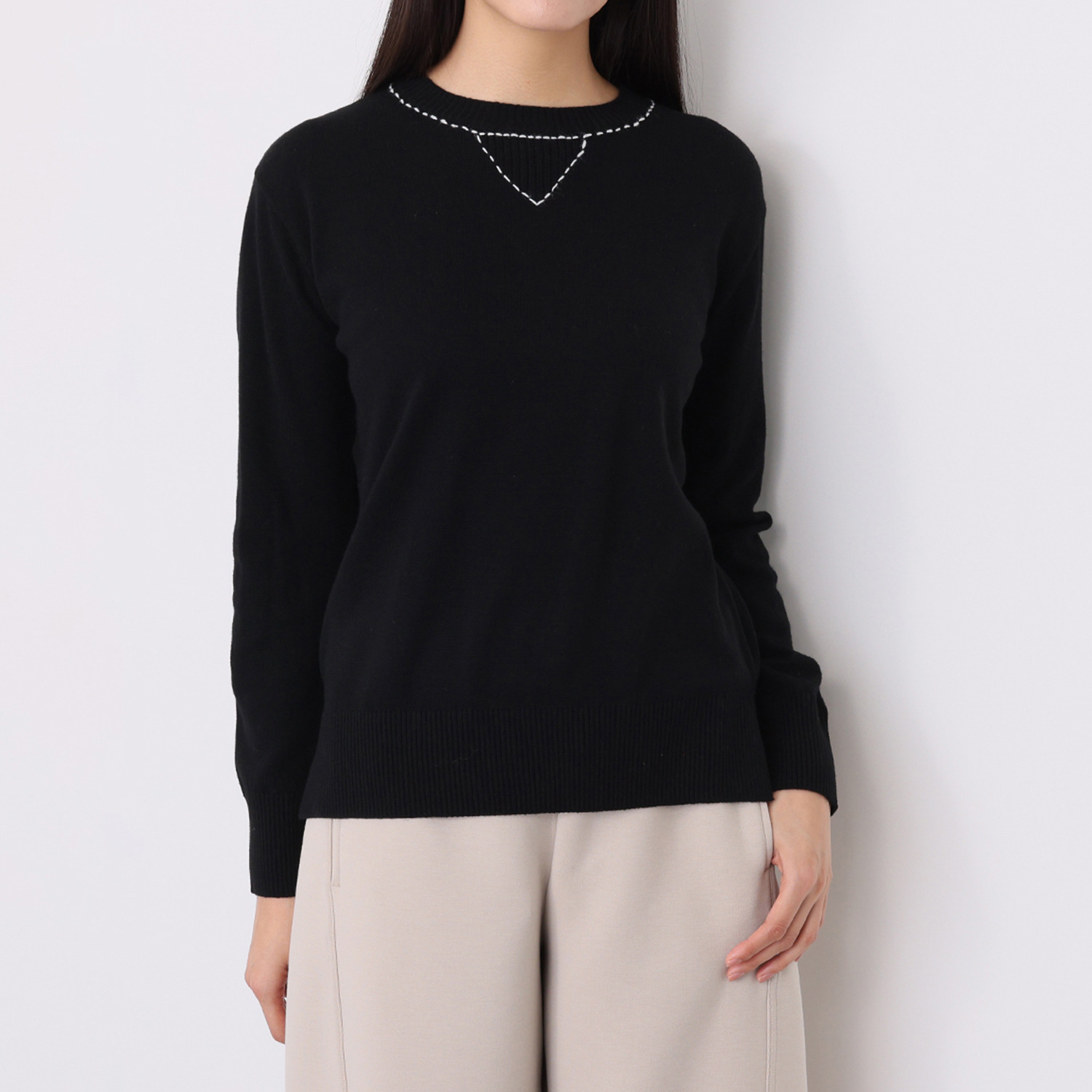 シャビージェンティール 襟元ハンドステッチ ニットプルオーバー