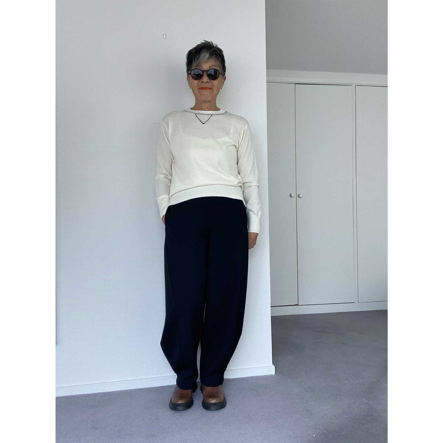 シャビージェンティール 襟元ハンドステッチ ニットプルオーバー