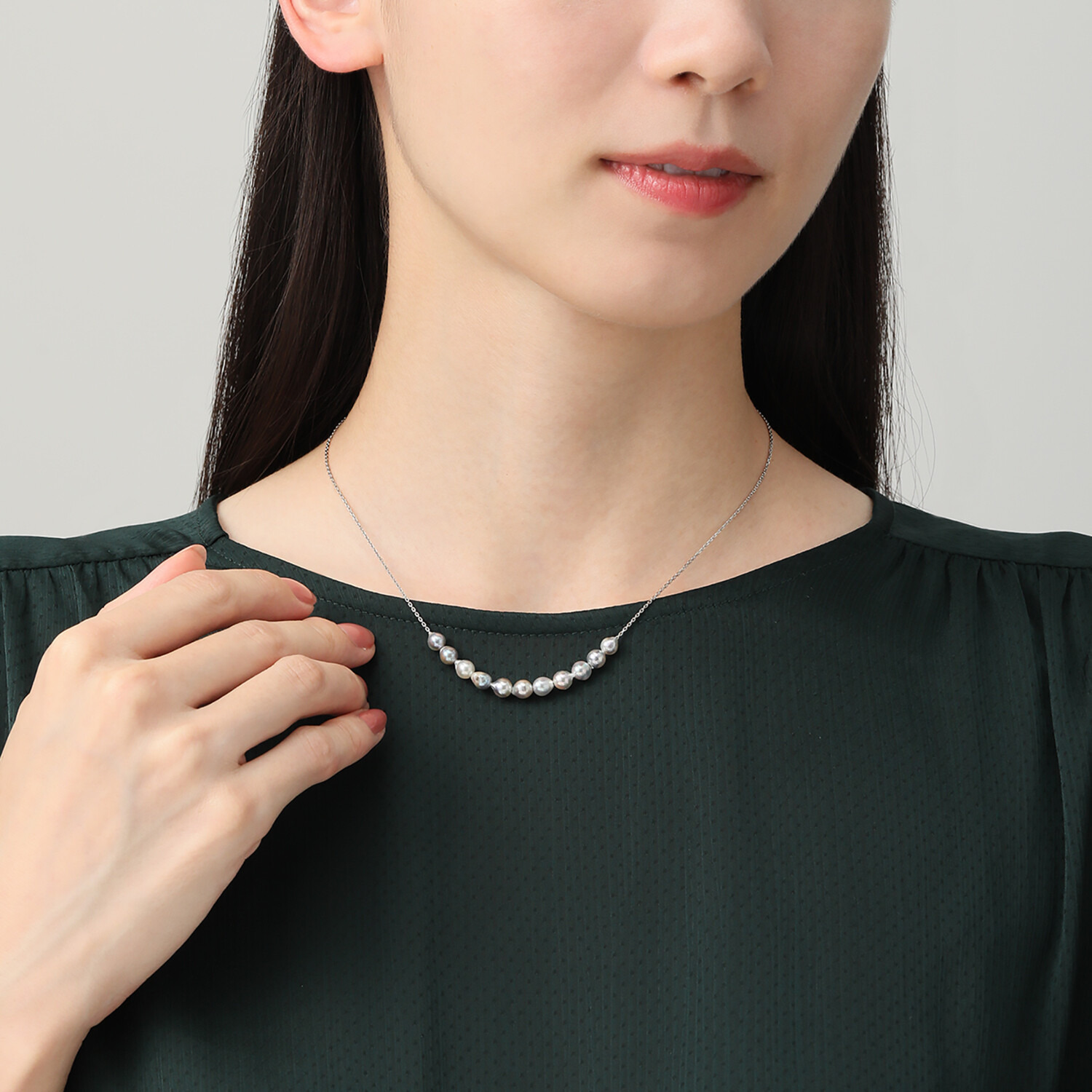 ブーレ シルバー 国産無調色 ナチュラルグレー ベビーアコヤパール スルーネックレス