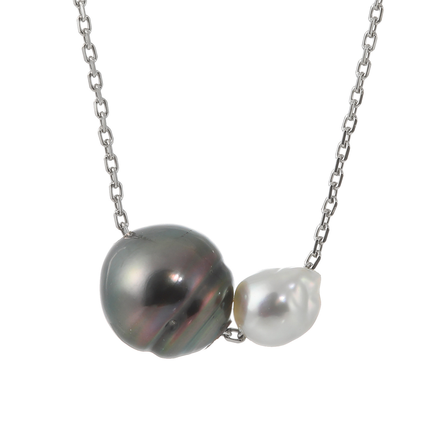 ブーレ シルバー 黒蝶パール＆ ナチュラルグレー アコヤパール ツインデザインネックレス