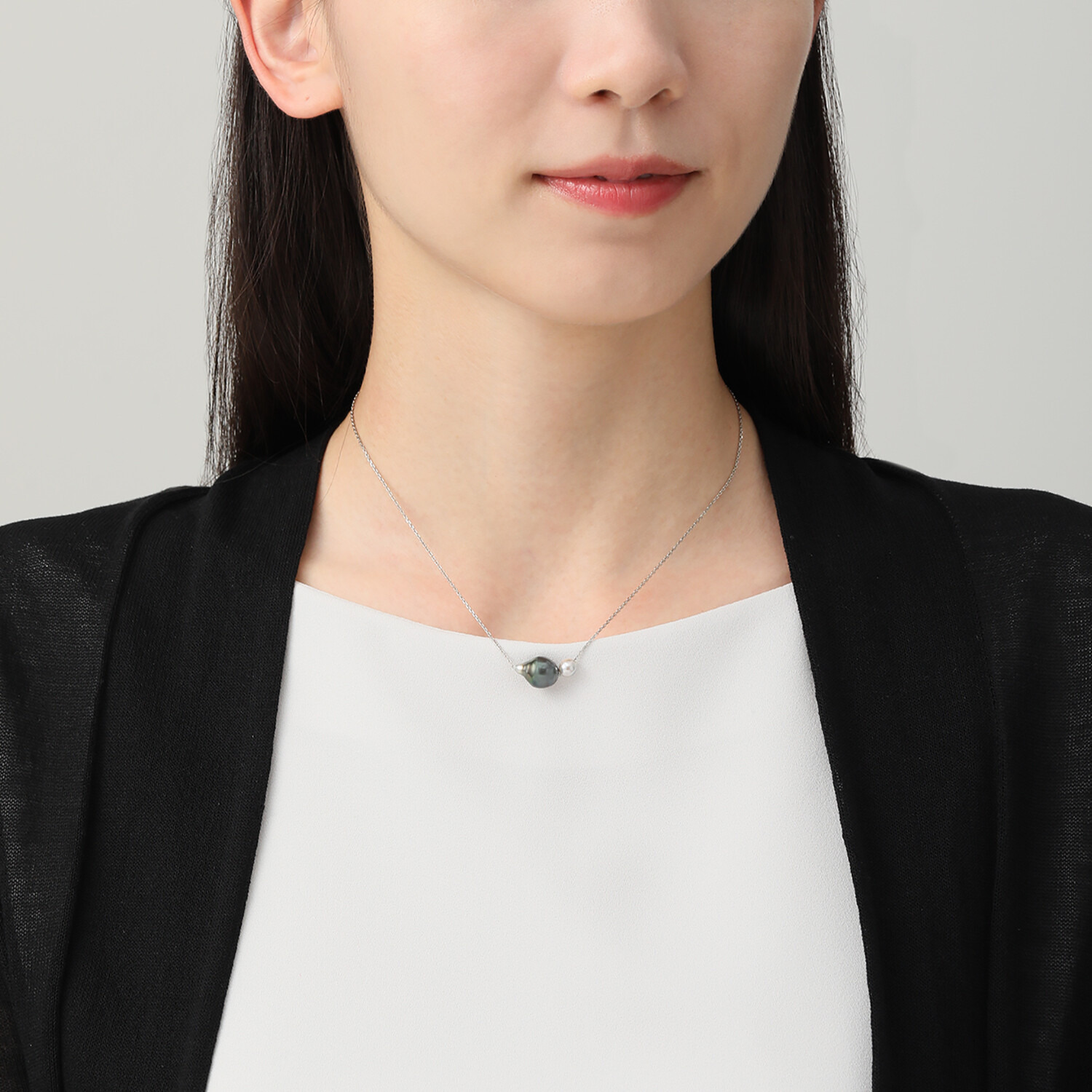 ブーレ シルバー 黒蝶パール＆ ナチュラルグレー アコヤパール ツインデザインネックレス