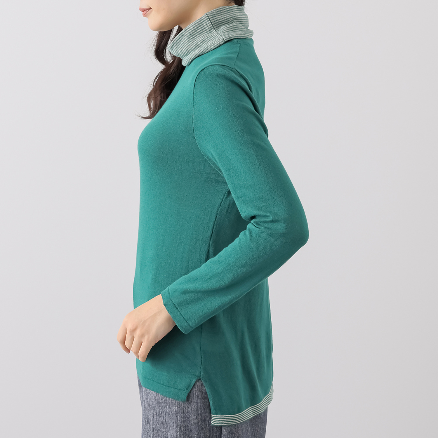 クレアデリス ふんわりマシュマロタッチ しなやかなストレッチ性 綿１００％ガーゼ タートルネック ニットプルオーバー