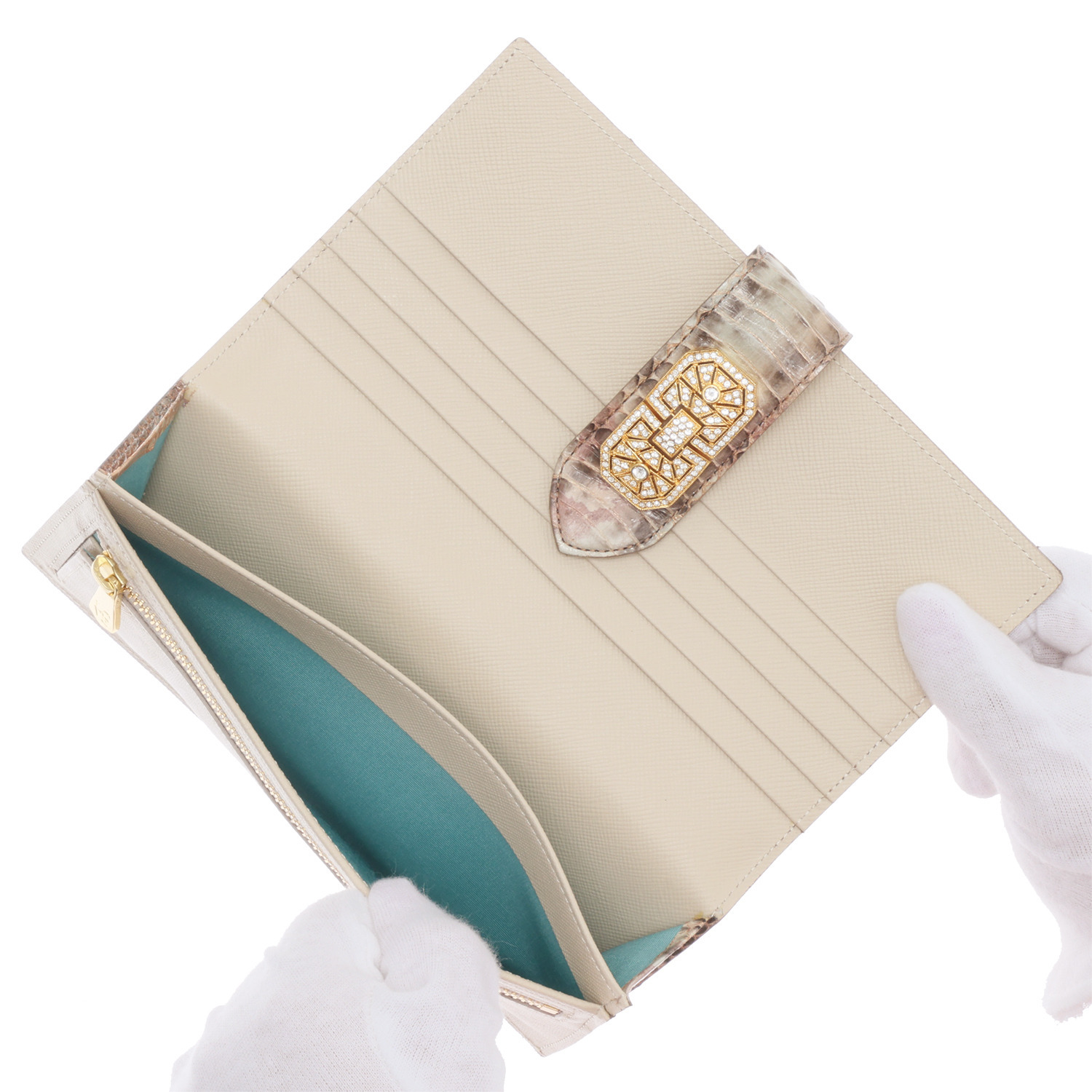 エーディーエムジェイ スネークレザー アールデコモティーフ ウォレット