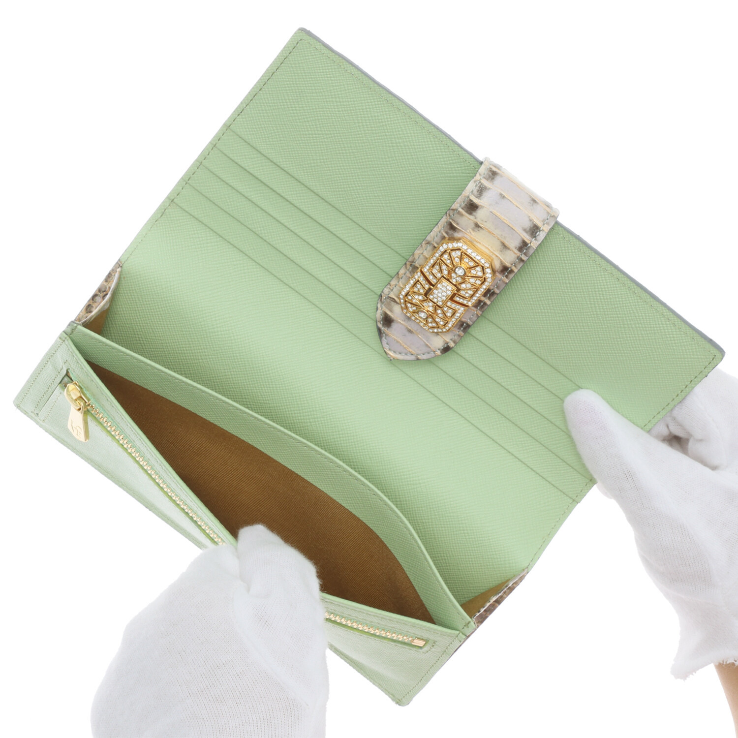 エーディーエムジェイ スネークレザー アールデコモティーフ ウォレット