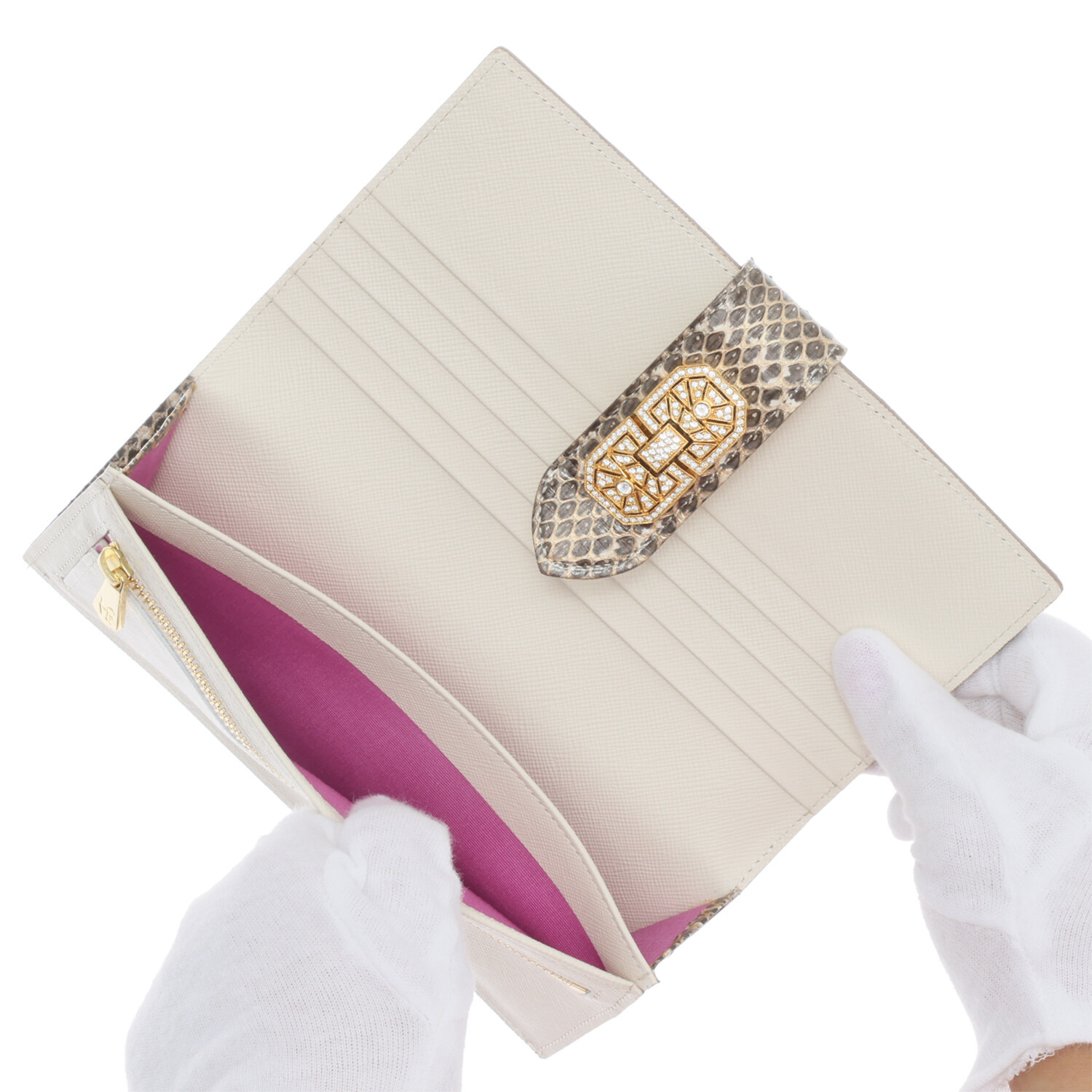 エーディーエムジェイ スネークレザー アールデコモティーフ ウォレット