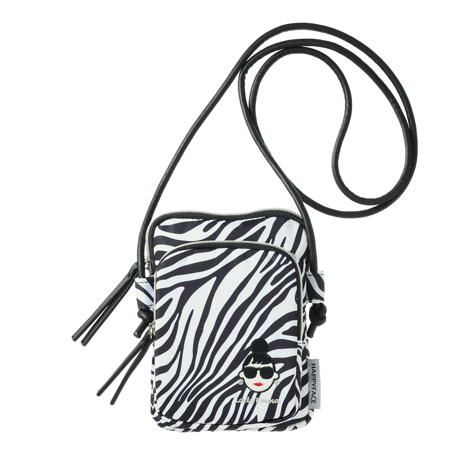 ハッピーフェイス 大きめスマホにも対応！ エマ顔刺しゅう ポシェット