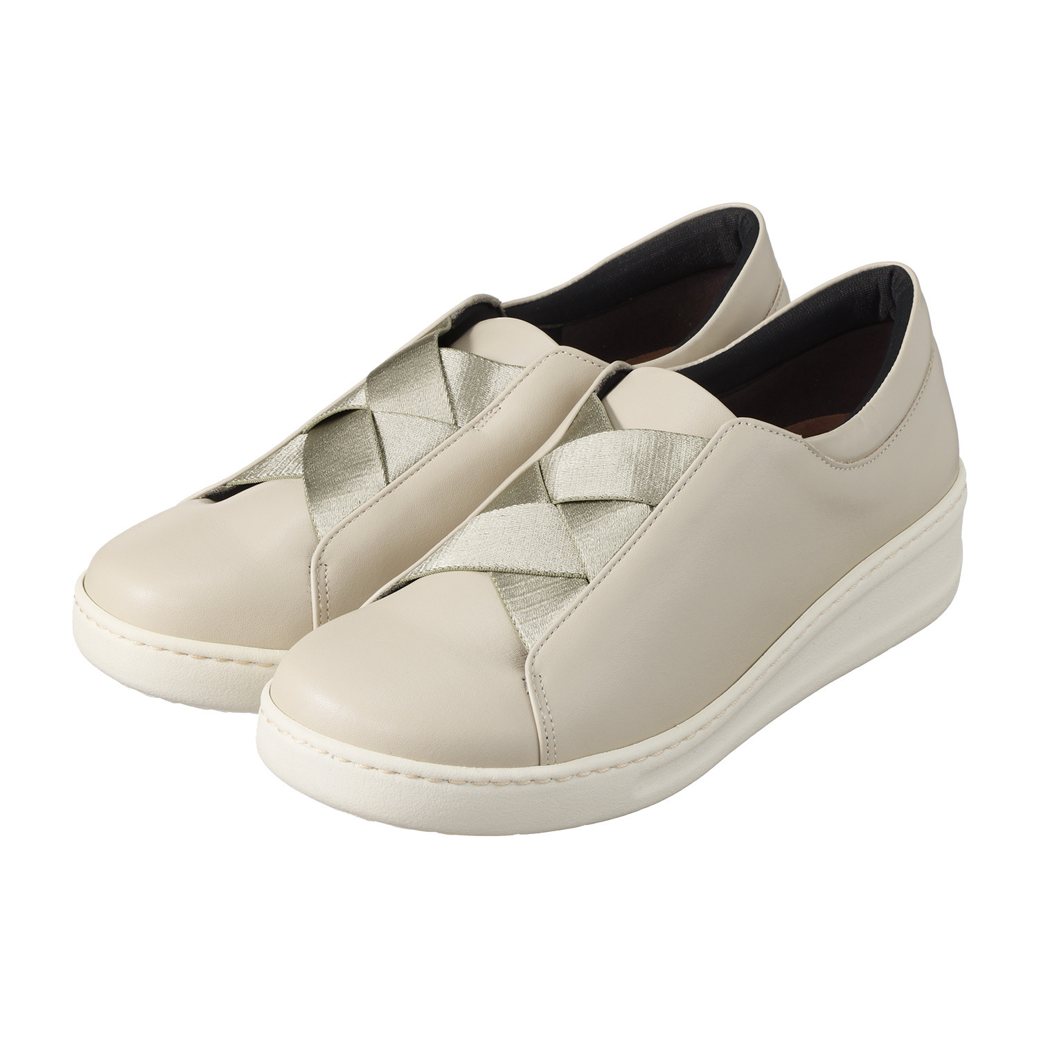 ミスキョウコ 日本製　はっ水ソフト牛革 クロスゴムデザイン 軽量オパンケスニーカー