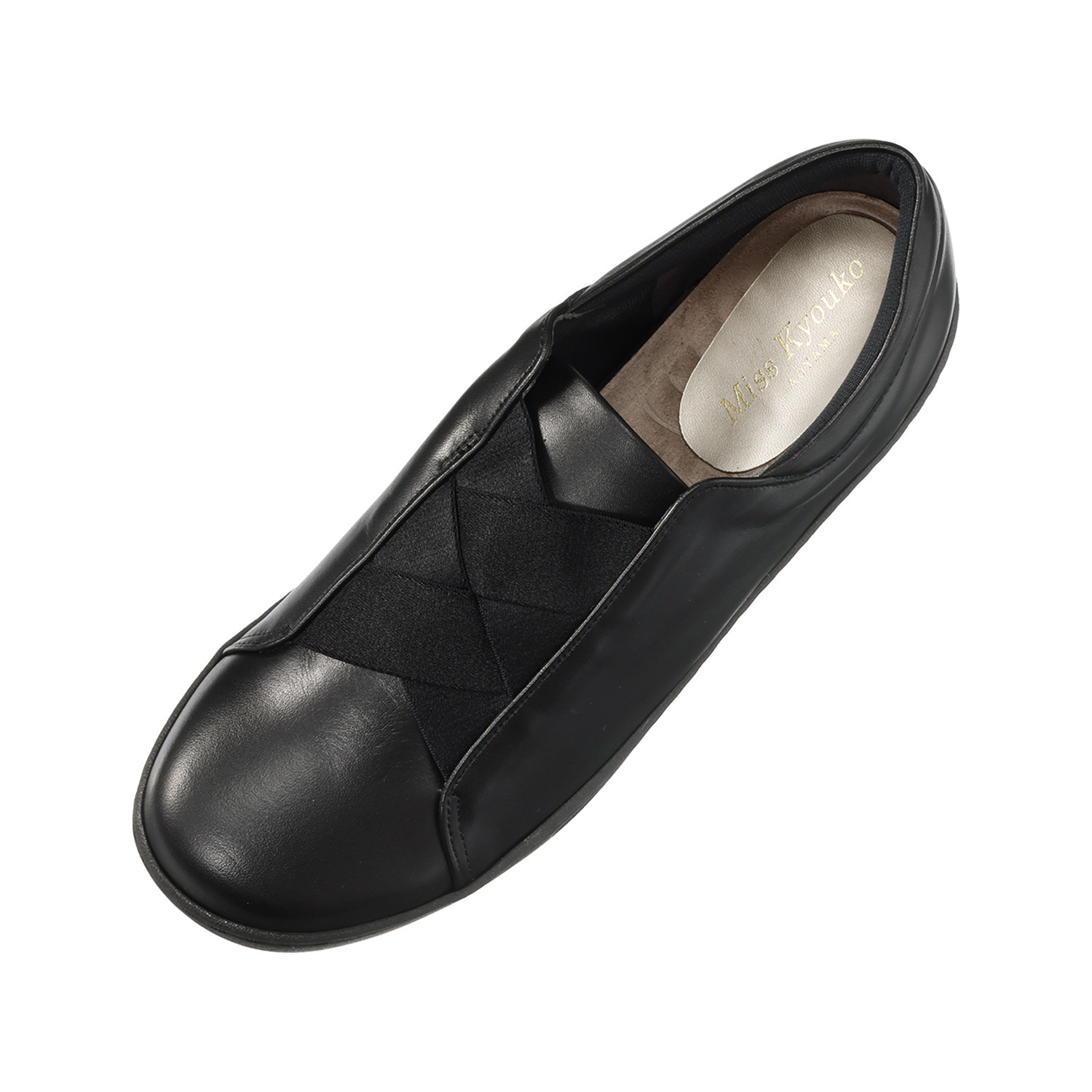 ミスキョウコ 日本製　はっ水ソフト牛革 クロスゴムデザイン 軽量オパンケスニーカー