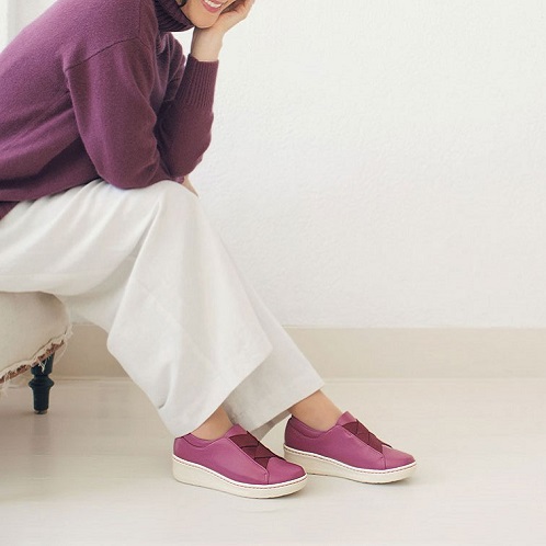 ミスキョウコ 日本製　はっ水ソフト牛革 クロスゴムデザイン 軽量オパンケスニーカー