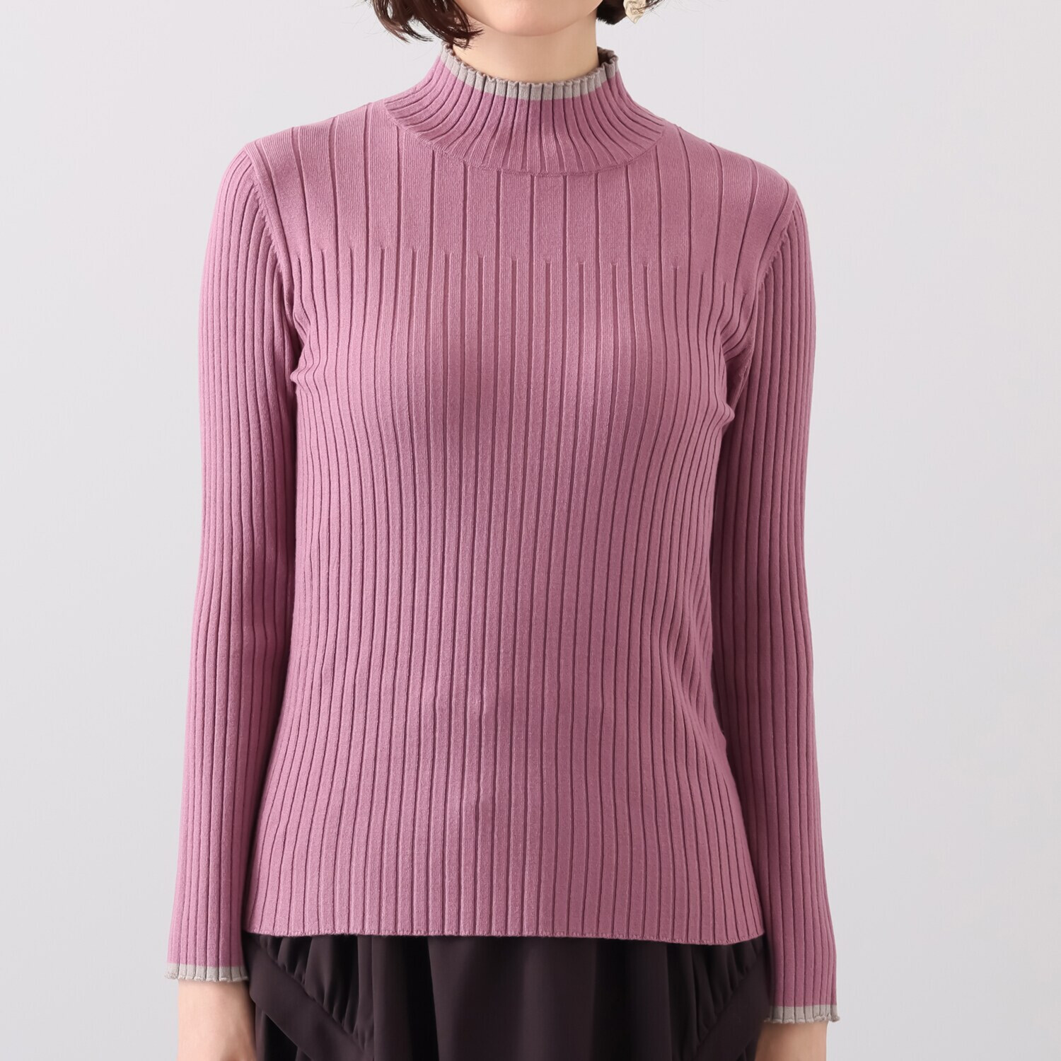 ラヴィーコンフォート 吸湿発熱 フリルメロウ＆ 配色アクセント ランダムニット プルオーバー