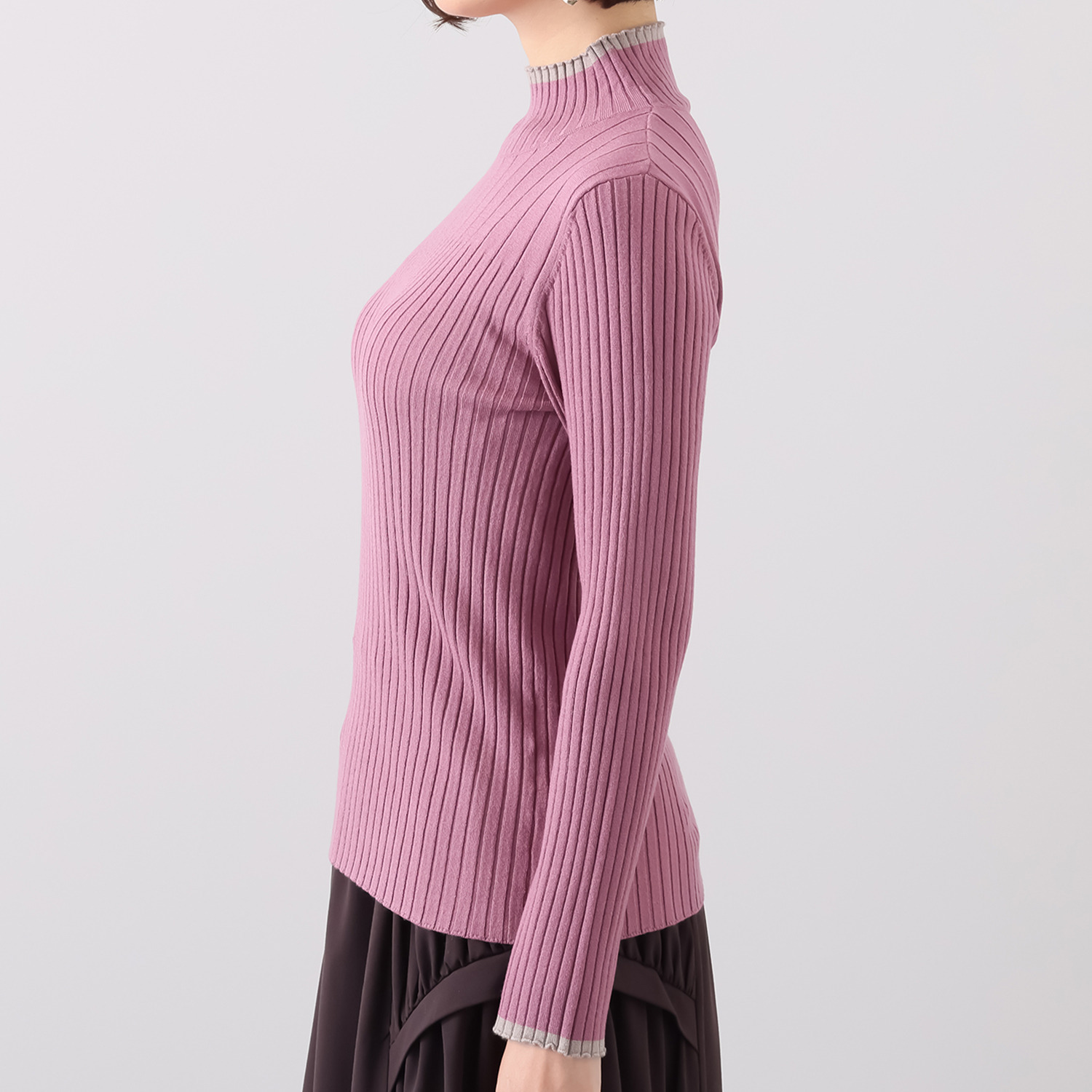 ラヴィーコンフォート 吸湿発熱 フリルメロウ＆ 配色アクセント ランダムニット プルオーバー