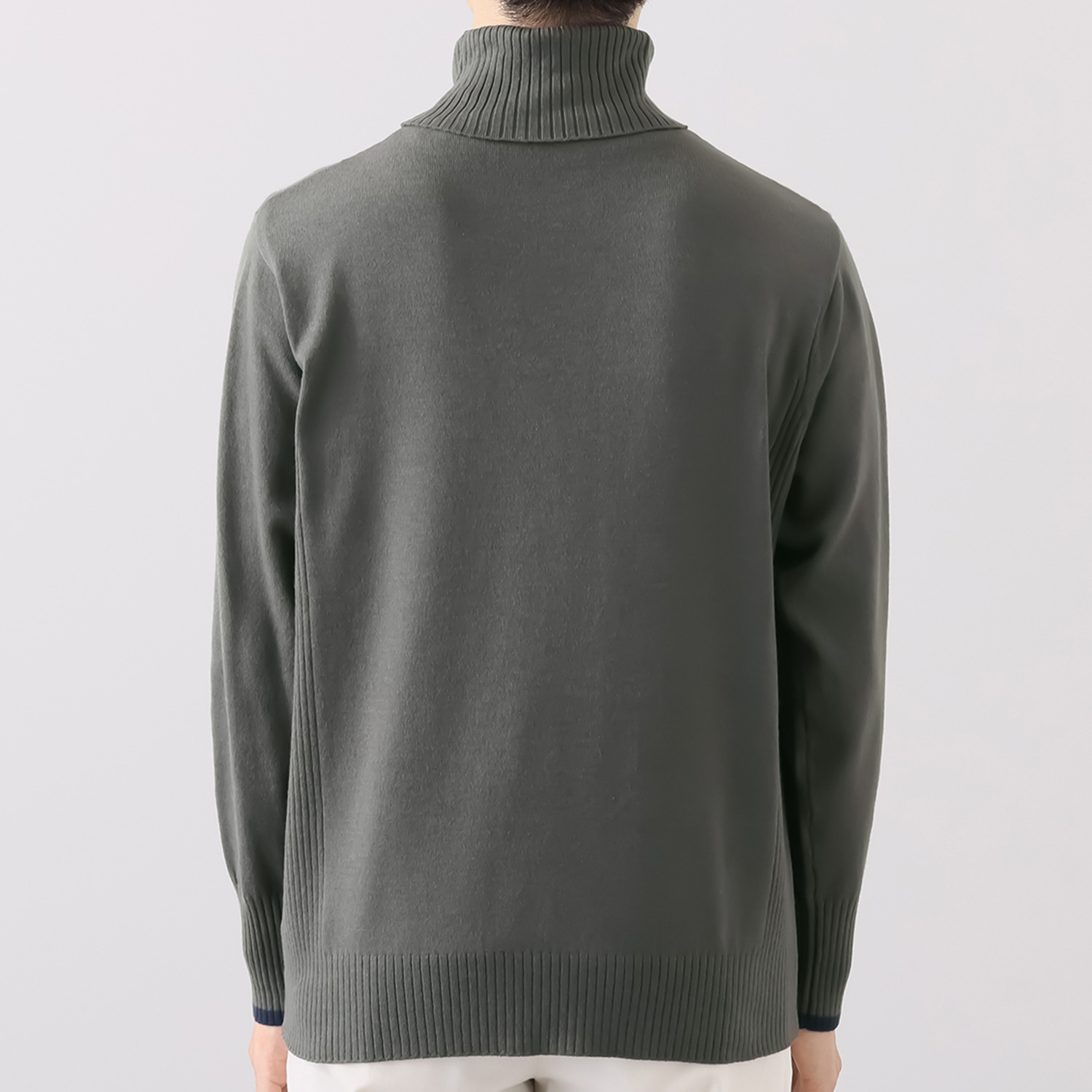 ラヴィーコンフォート 吸湿発熱 袖口配色＆リブアクセント タートルネック プルオーバー　＜メンズ＞