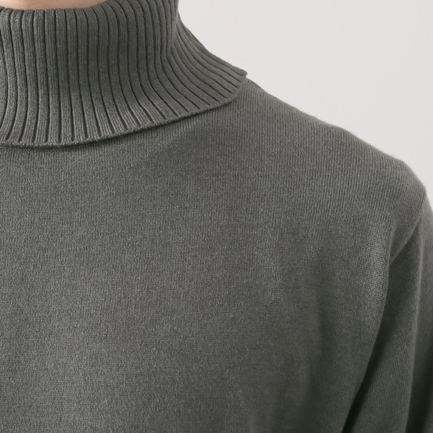 ラヴィーコンフォート 吸湿発熱 袖口配色＆リブアクセント タートルネック プルオーバー　＜メンズ＞