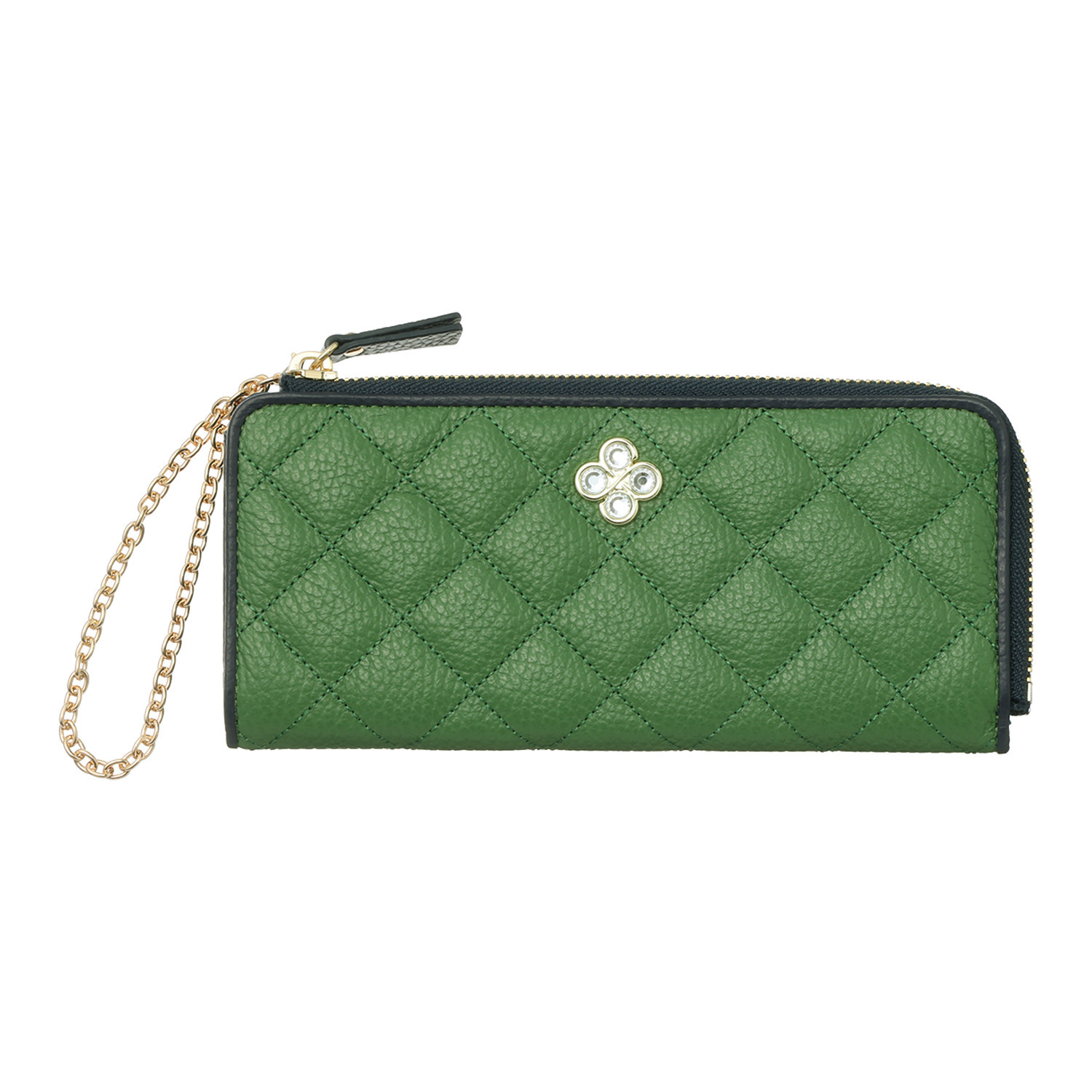 マリ・クレール イタリアンレザー カードが見やすい！ 大容量なのにコンパクト クローバーモティーフ Ｌ字ファスナー長財布