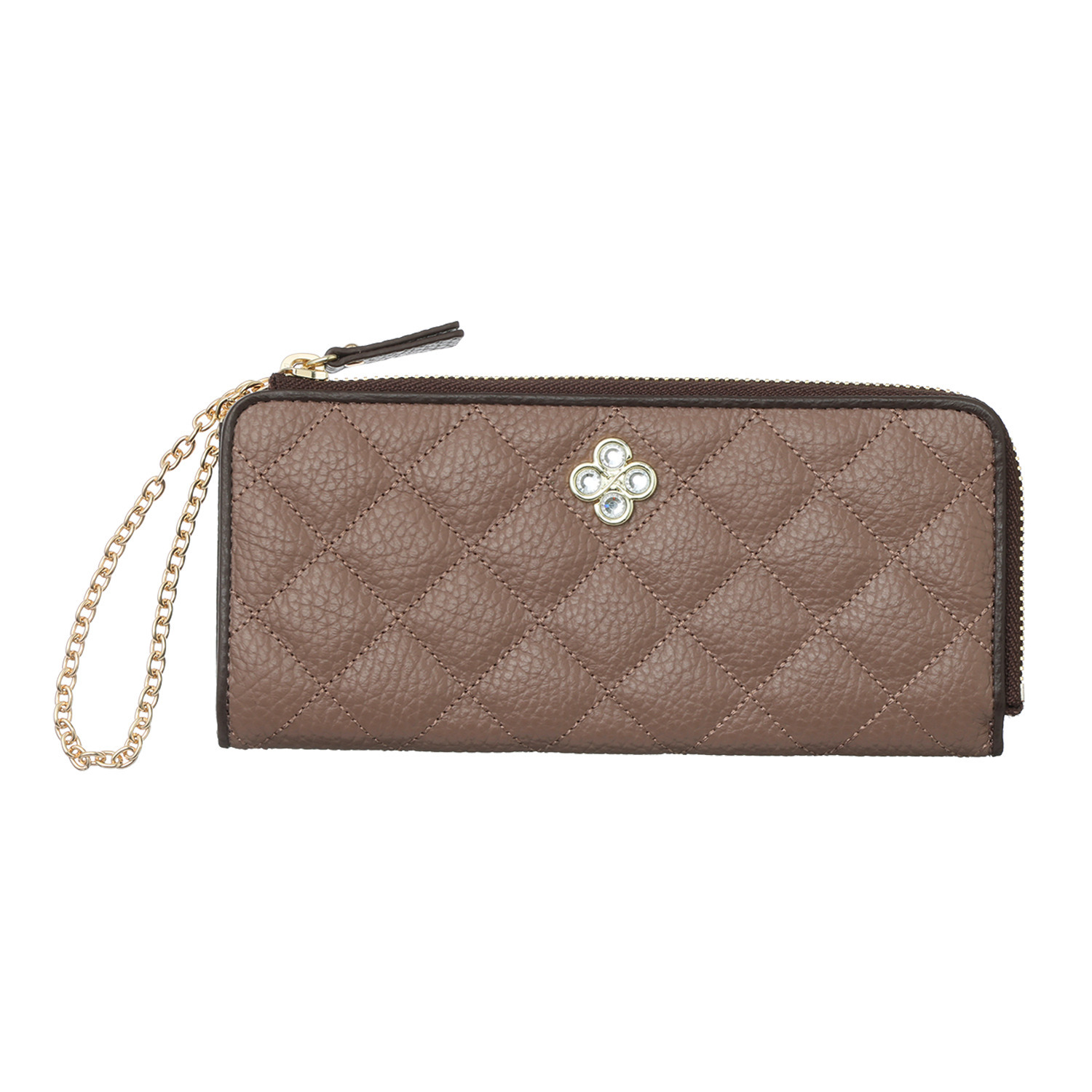 マリ・クレール イタリアンレザー カードが見やすい！ 大容量なのにコンパクト クローバーモティーフ Ｌ字ファスナー長財布