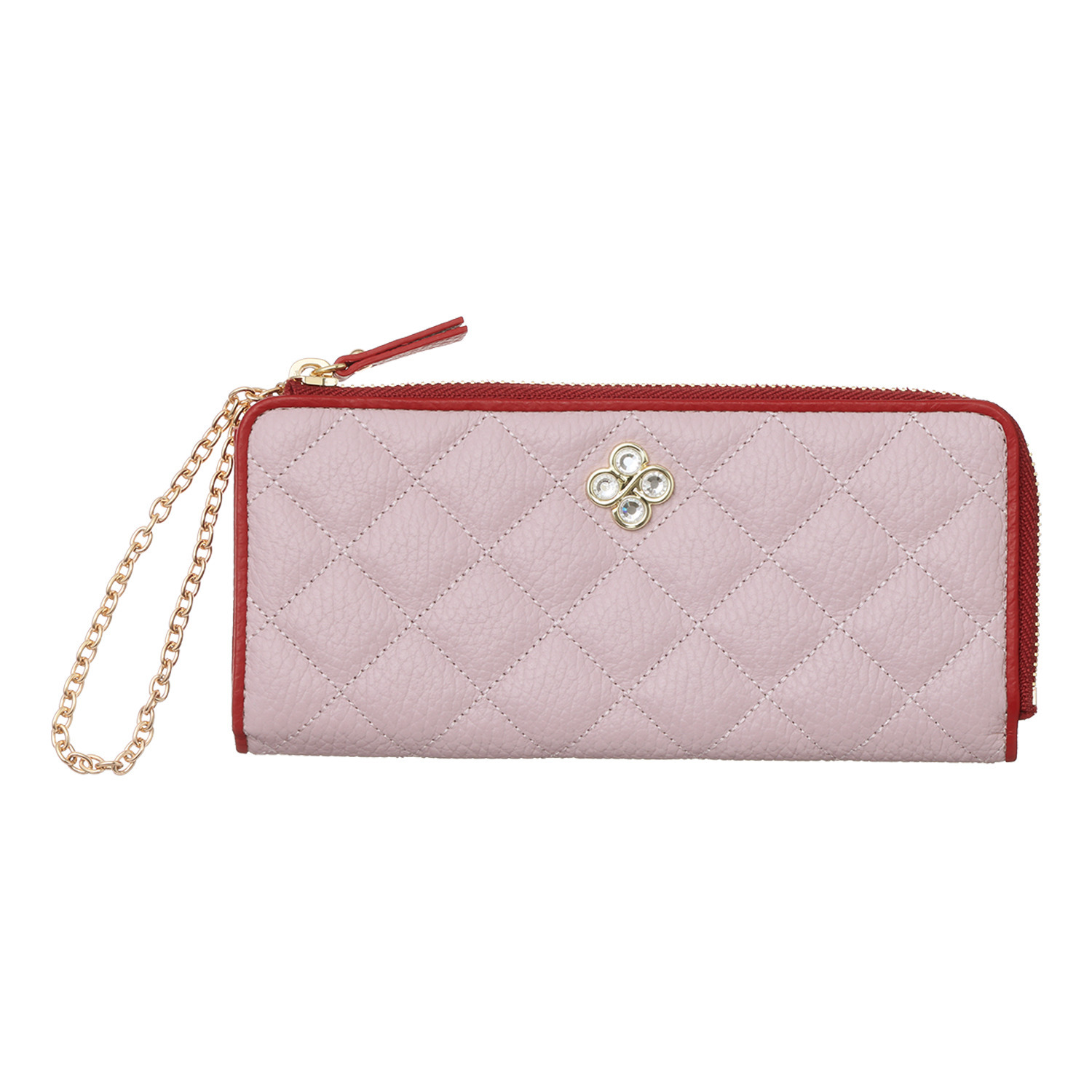 マリ・クレール イタリアンレザー カードが見やすい！ 大容量なのにコンパクト クローバーモティーフ Ｌ字ファスナー長財布